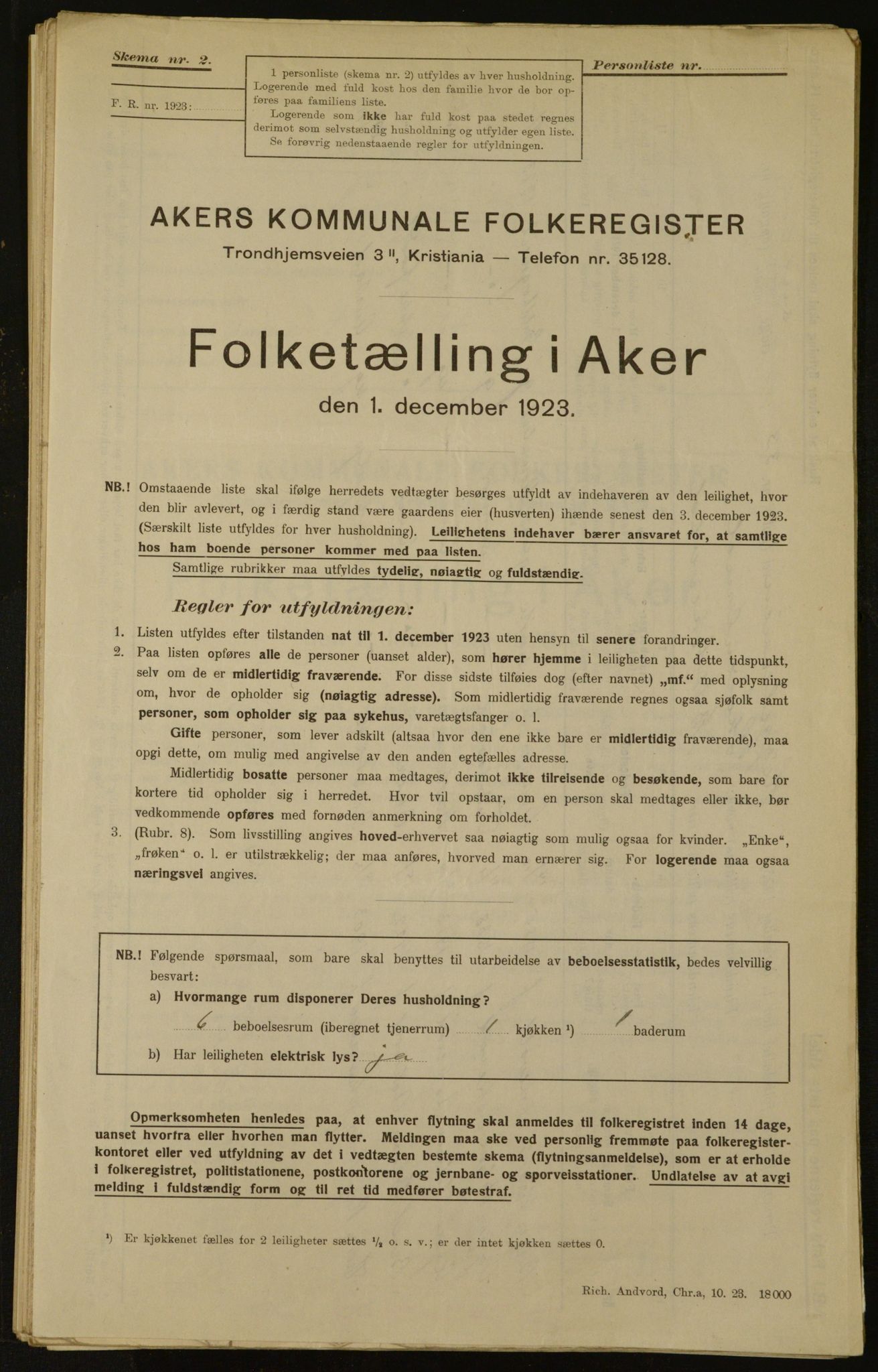 , Kommunal folketelling 1.12.1923 for Aker, 1923, s. 2293