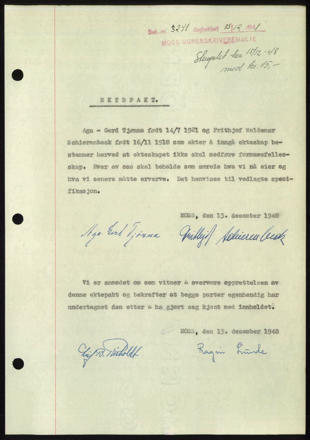 Moss sorenskriveri, SAO/A-10168: Pantebok nr. A20, 1948-1948, Dagboknr: 3241/1948