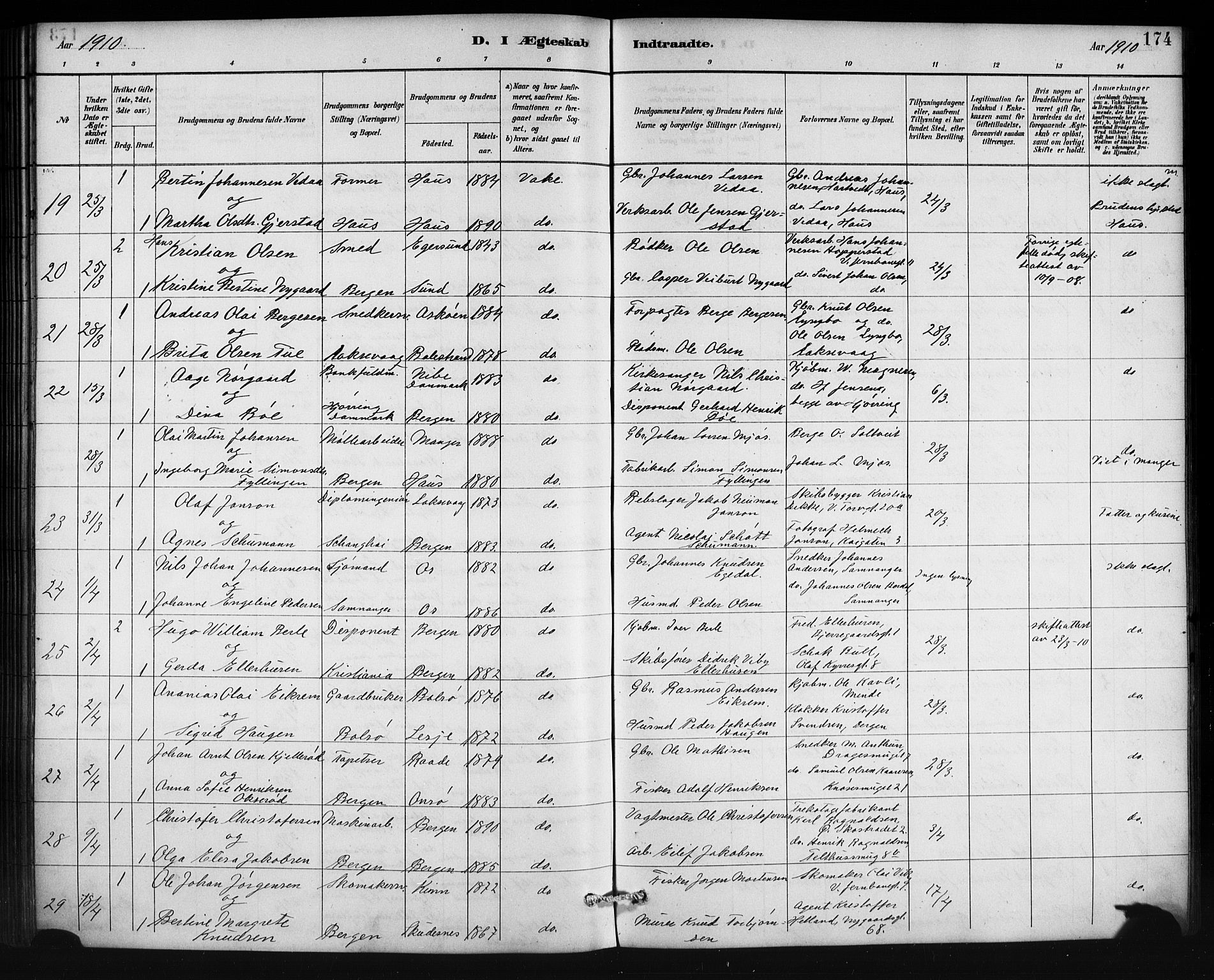 Johanneskirken sokneprestembete, AV/SAB-A-76001/H/Hab: Klokkerbok nr. C 1, 1885-1912, s. 174