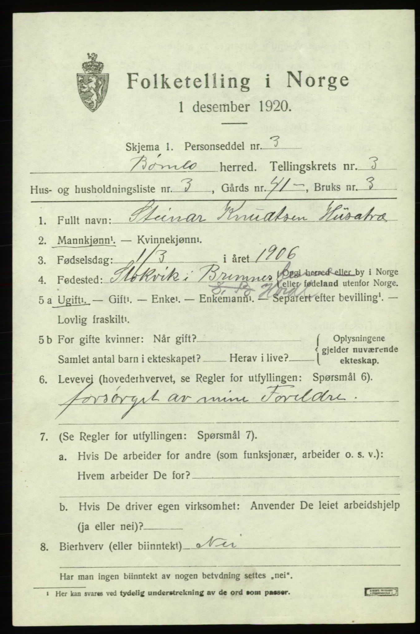 SAB, Folketelling 1920 for 1219 Bømlo herred, 1920, s. 2479