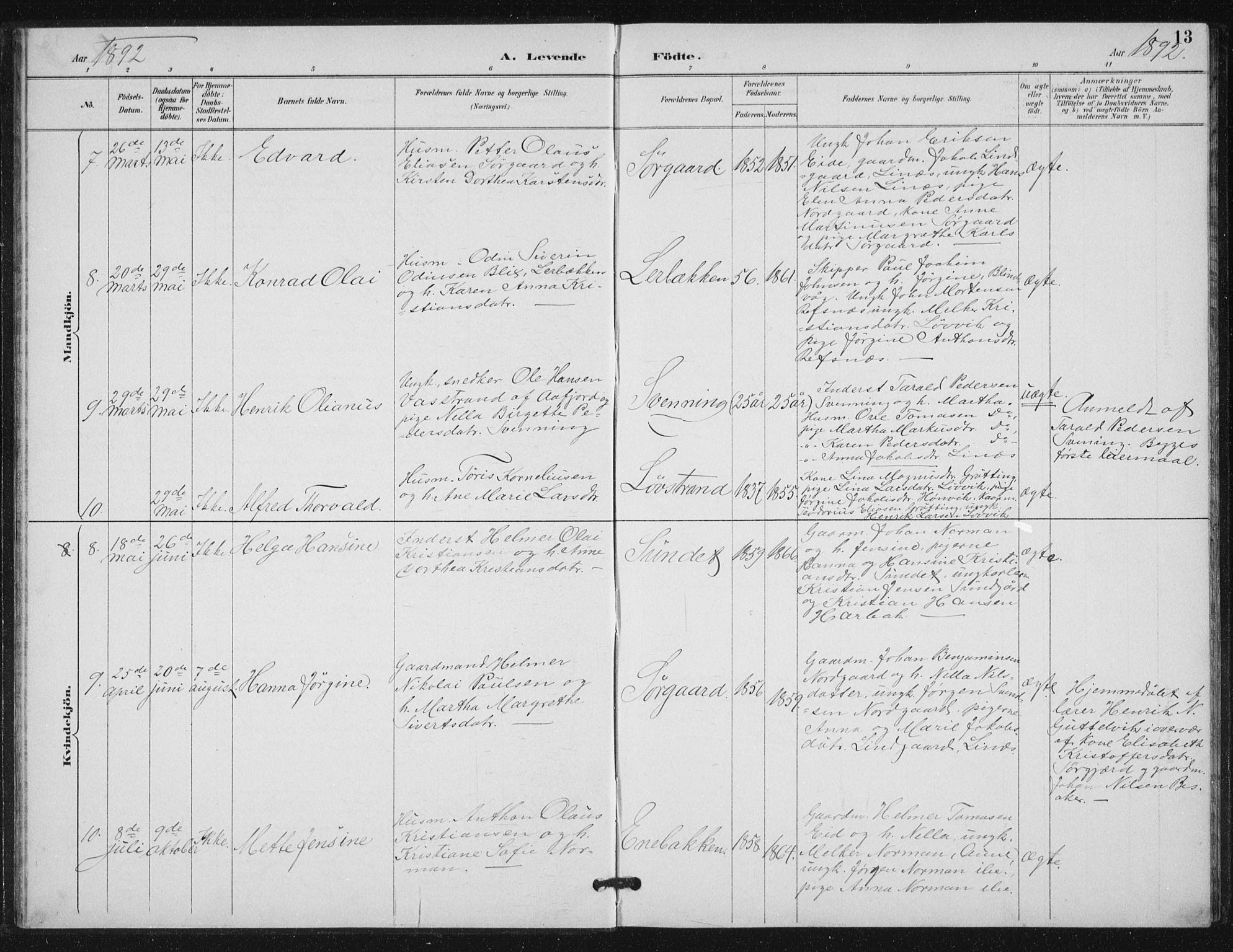 Ministerialprotokoller, klokkerbøker og fødselsregistre - Sør-Trøndelag, AV/SAT-A-1456/656/L0698: Klokkerbok nr. 656C04, 1890-1904, s. 13