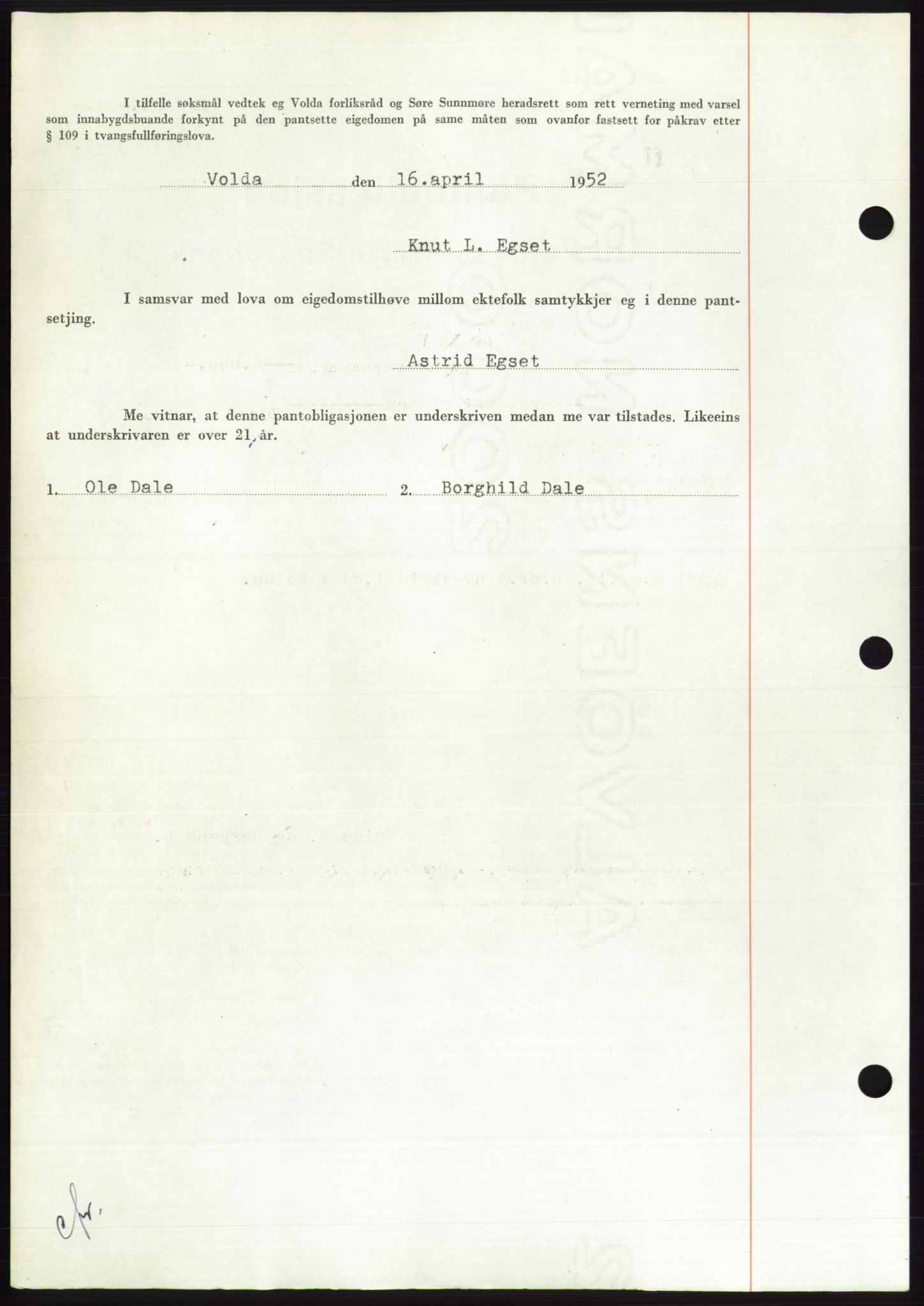 Søre Sunnmøre sorenskriveri, AV/SAT-A-4122/1/2/2C/L0121: Pantebok nr. 9B, 1951-1952, Dagboknr: 684/1952