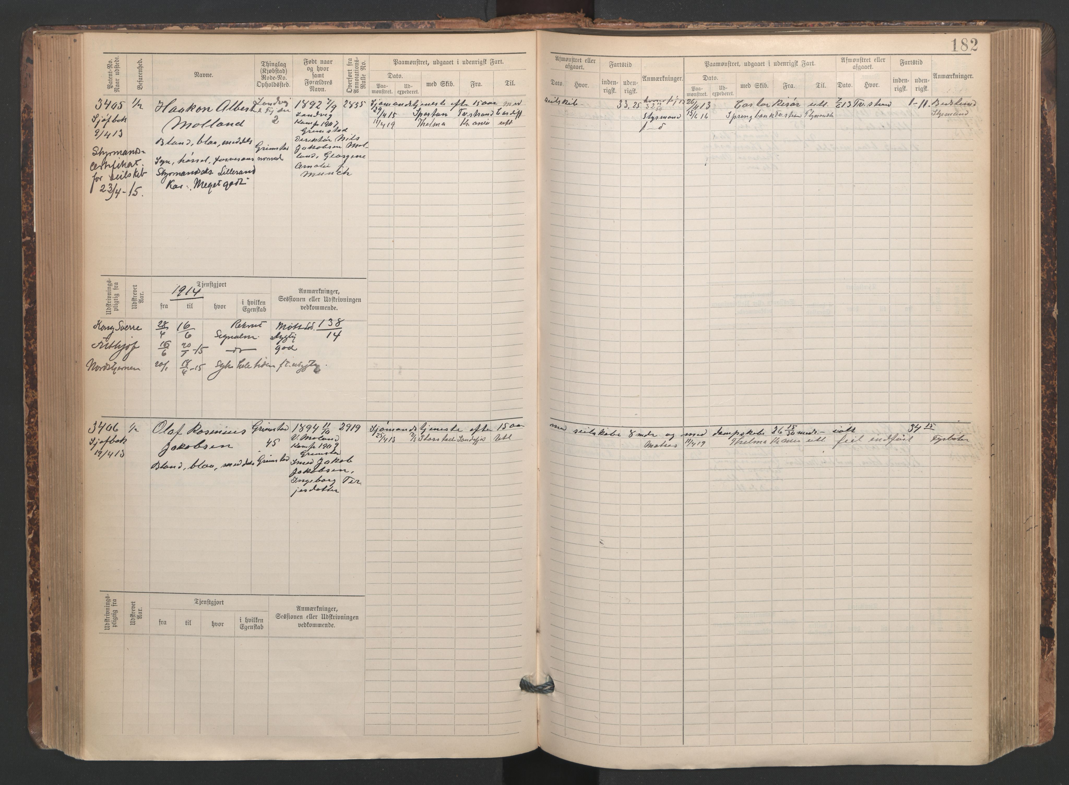 Grimstad mønstringskrets, AV/SAK-2031-0013/F/Fb/L0005: Hovedrulle A nr 3043-3804, F-8, 1900-1948, s. 185