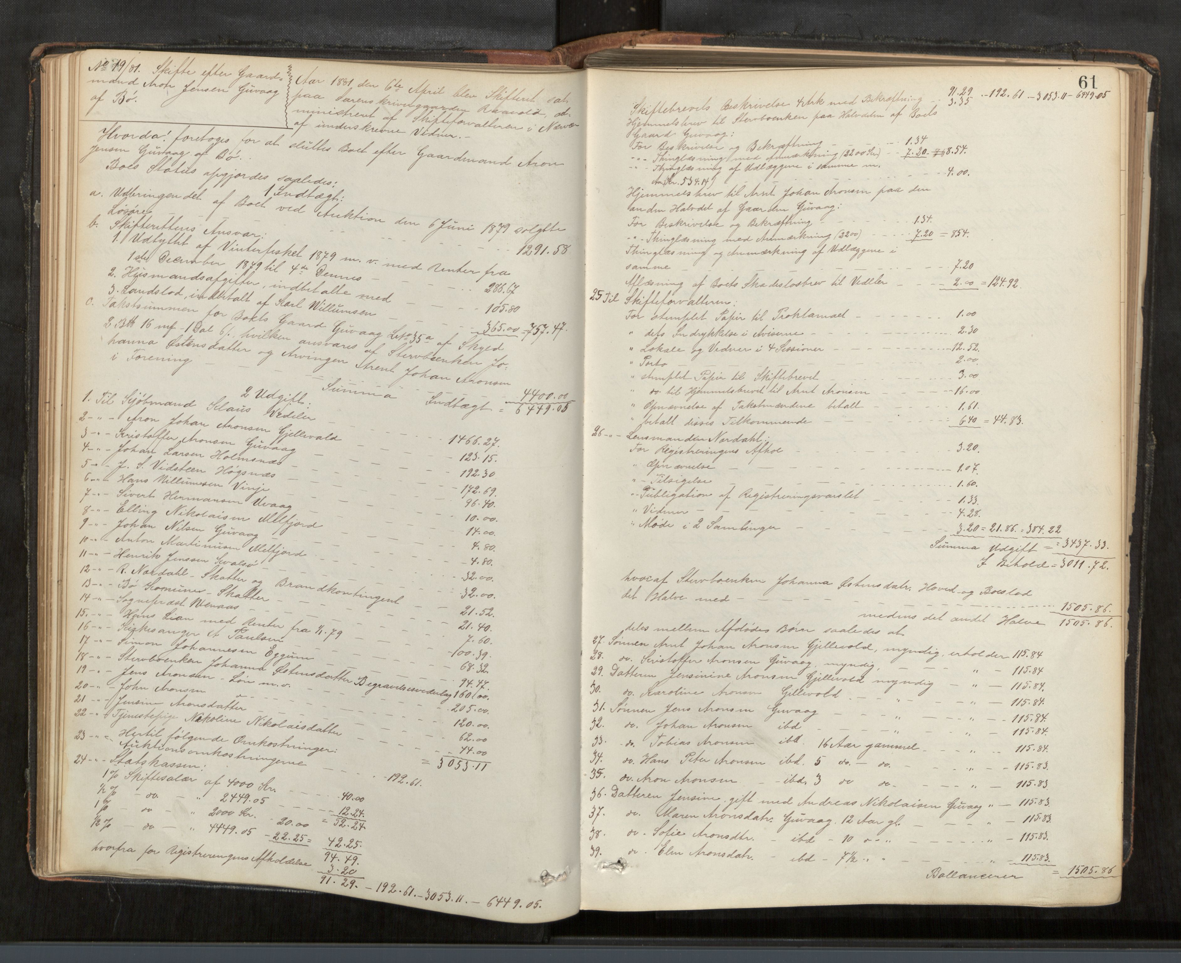 Vesterålen sorenskriveri, AV/SAT-A-4180/1/3/3A/L0021: Skifteslutningsprotokoll, 1879-1890, s. 61