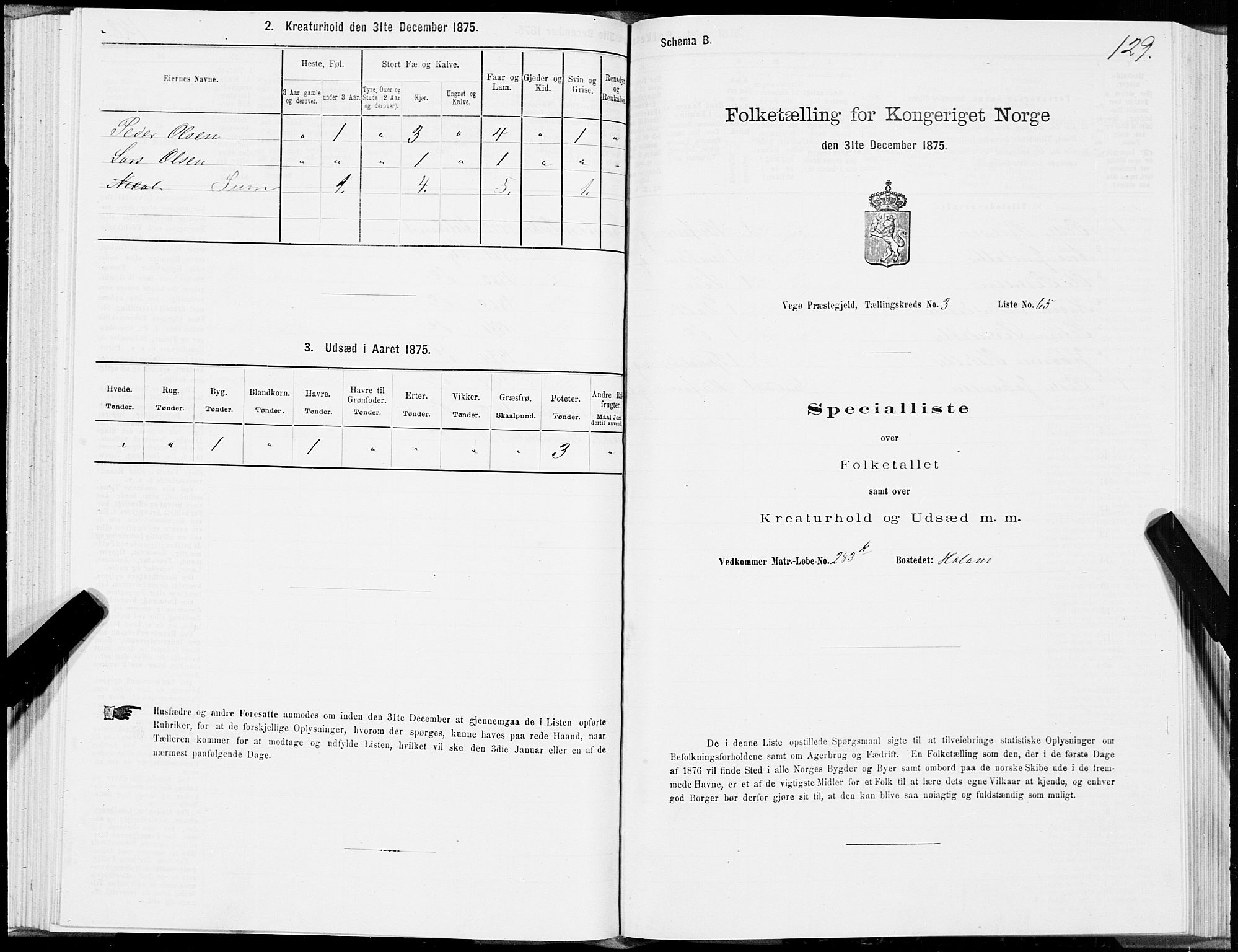 SAT, Folketelling 1875 for 1815P Vega prestegjeld, 1875, s. 2129