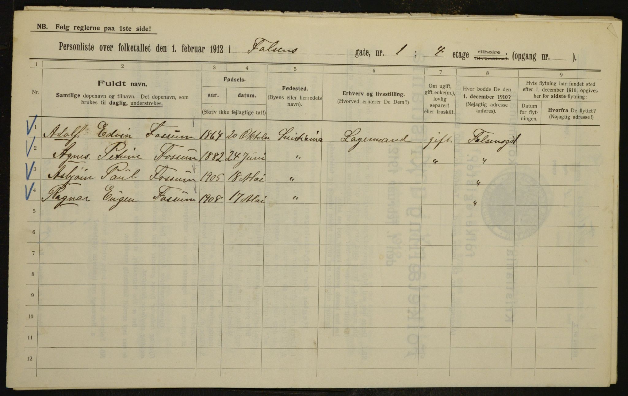 OBA, Kommunal folketelling 1.2.1912 for Kristiania, 1912, s. 23232