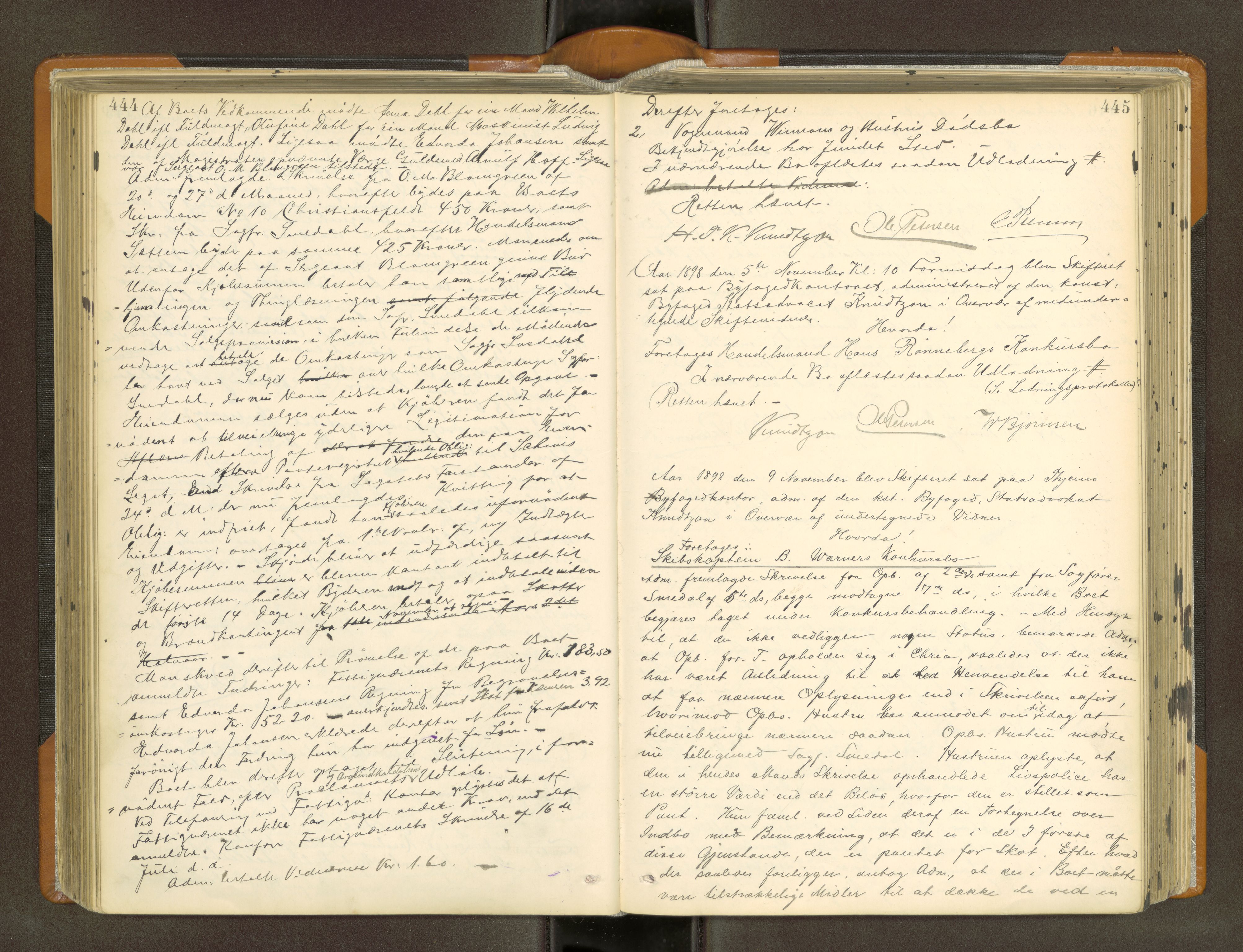 Trondheim byfogd, AV/SAT-A-0003/1/3/3B/L0012: Skiftebehandlingsprotokoll (u/ register) U, 1894-1902, s. 444-445
