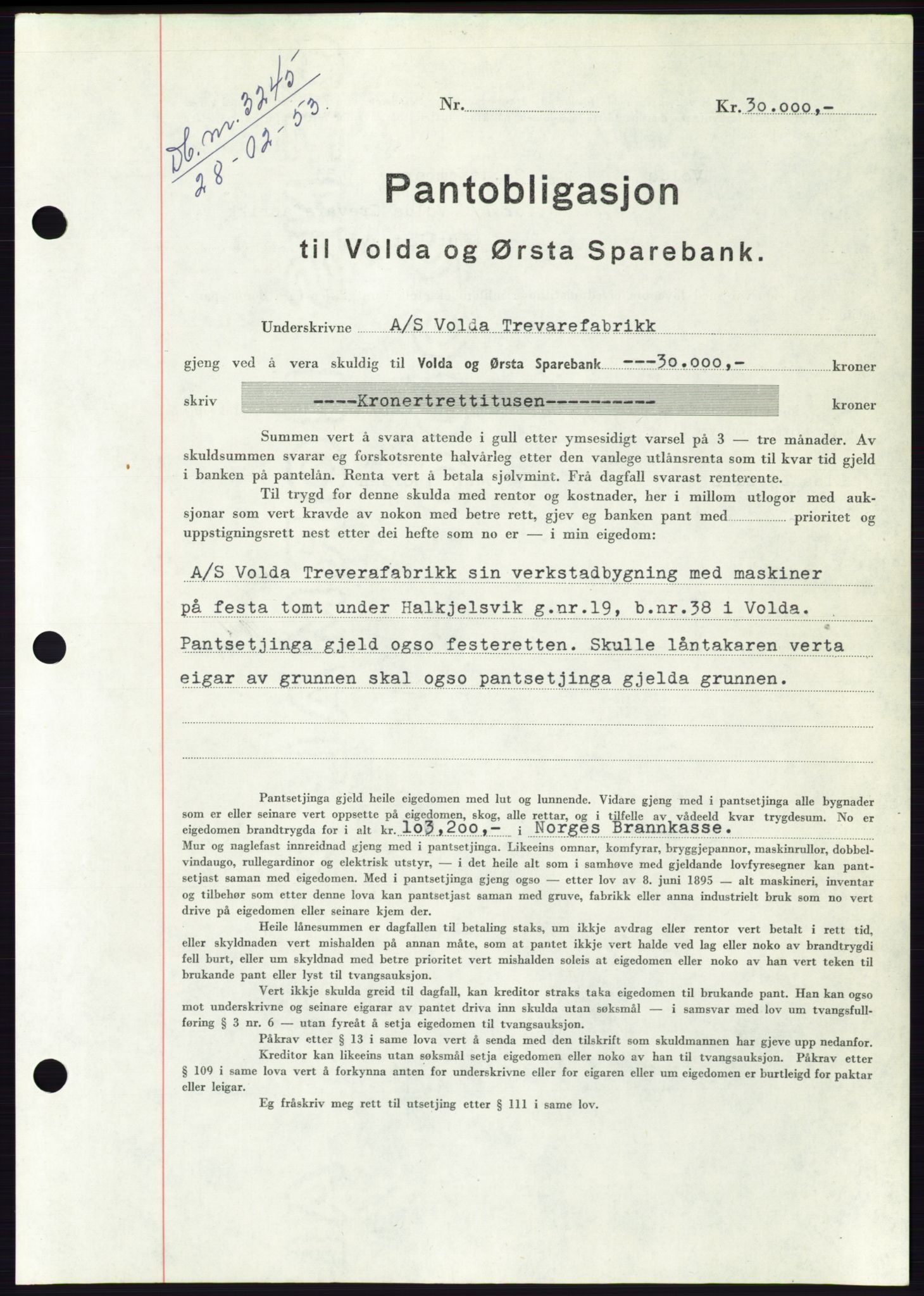 Søre Sunnmøre sorenskriveri, AV/SAT-A-4122/1/2/2C/L0124: Pantebok nr. 12B, 1953-1954, Dagboknr: 3245/1953