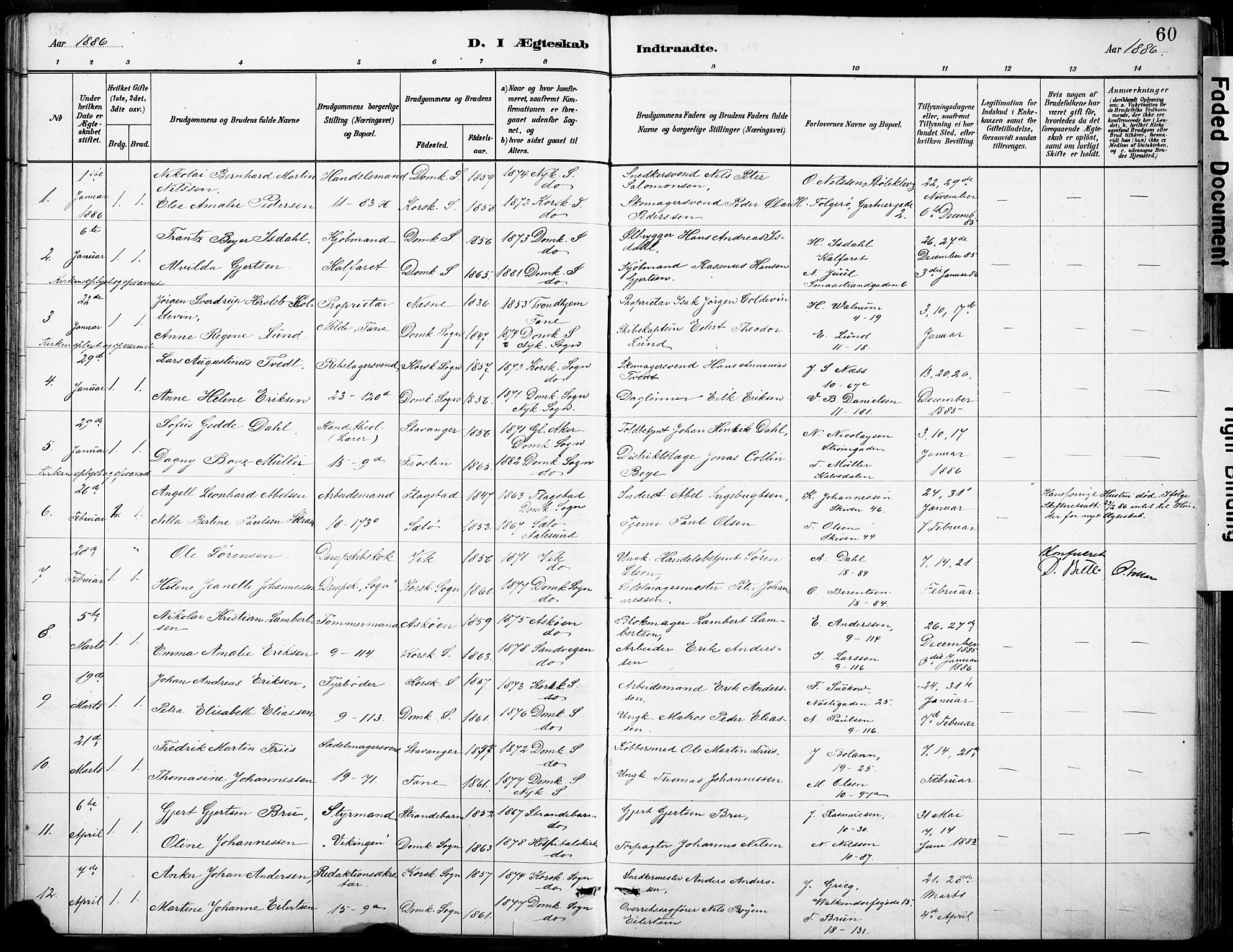 Domkirken sokneprestembete, AV/SAB-A-74801/H/Haa/L0037: Ministerialbok nr. D 4, 1880-1907, s. 60