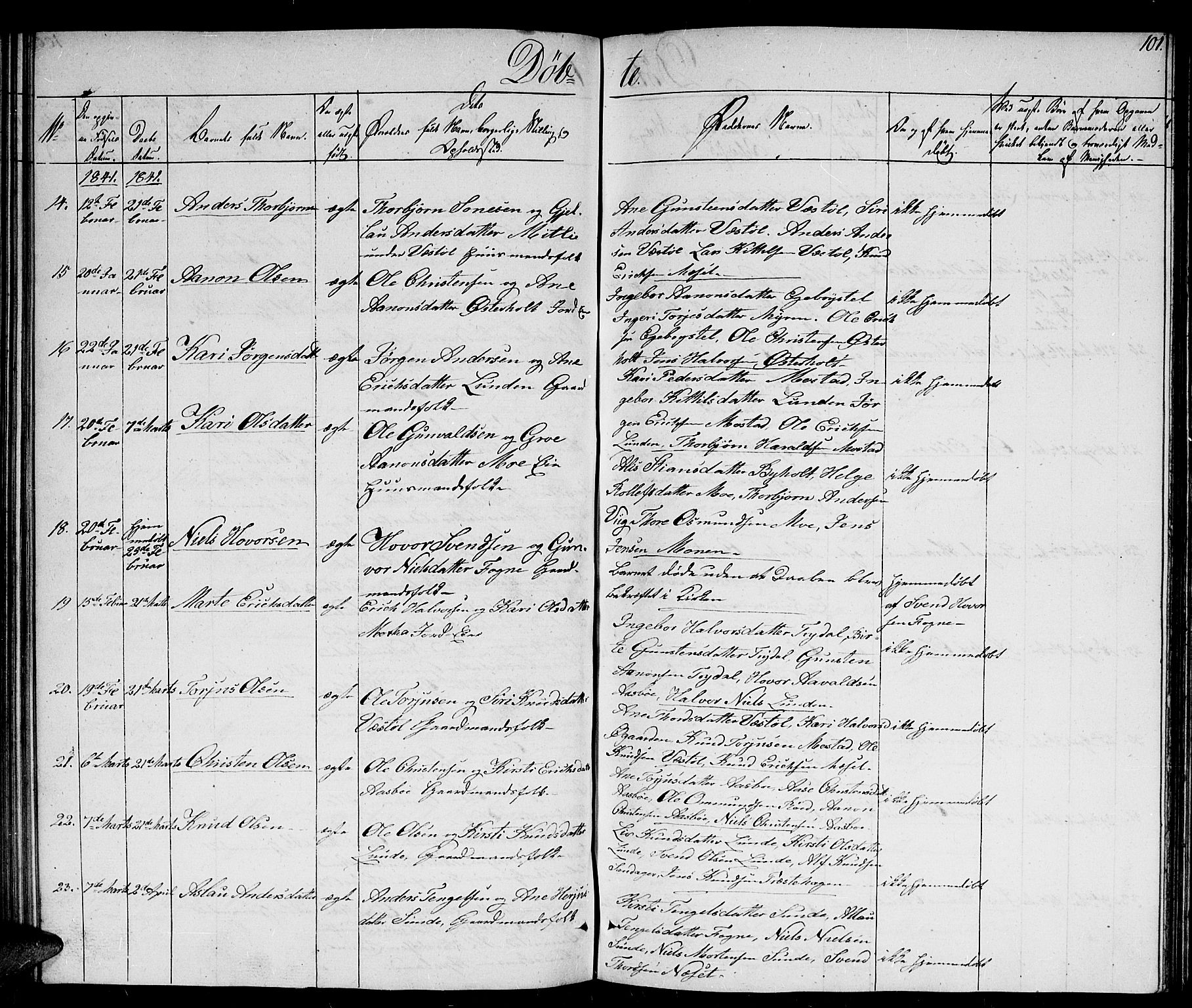 Gjerstad sokneprestkontor, AV/SAK-1111-0014/F/Fb/Fba/L0003: Klokkerbok nr. B 3, 1829-1844, s. 101