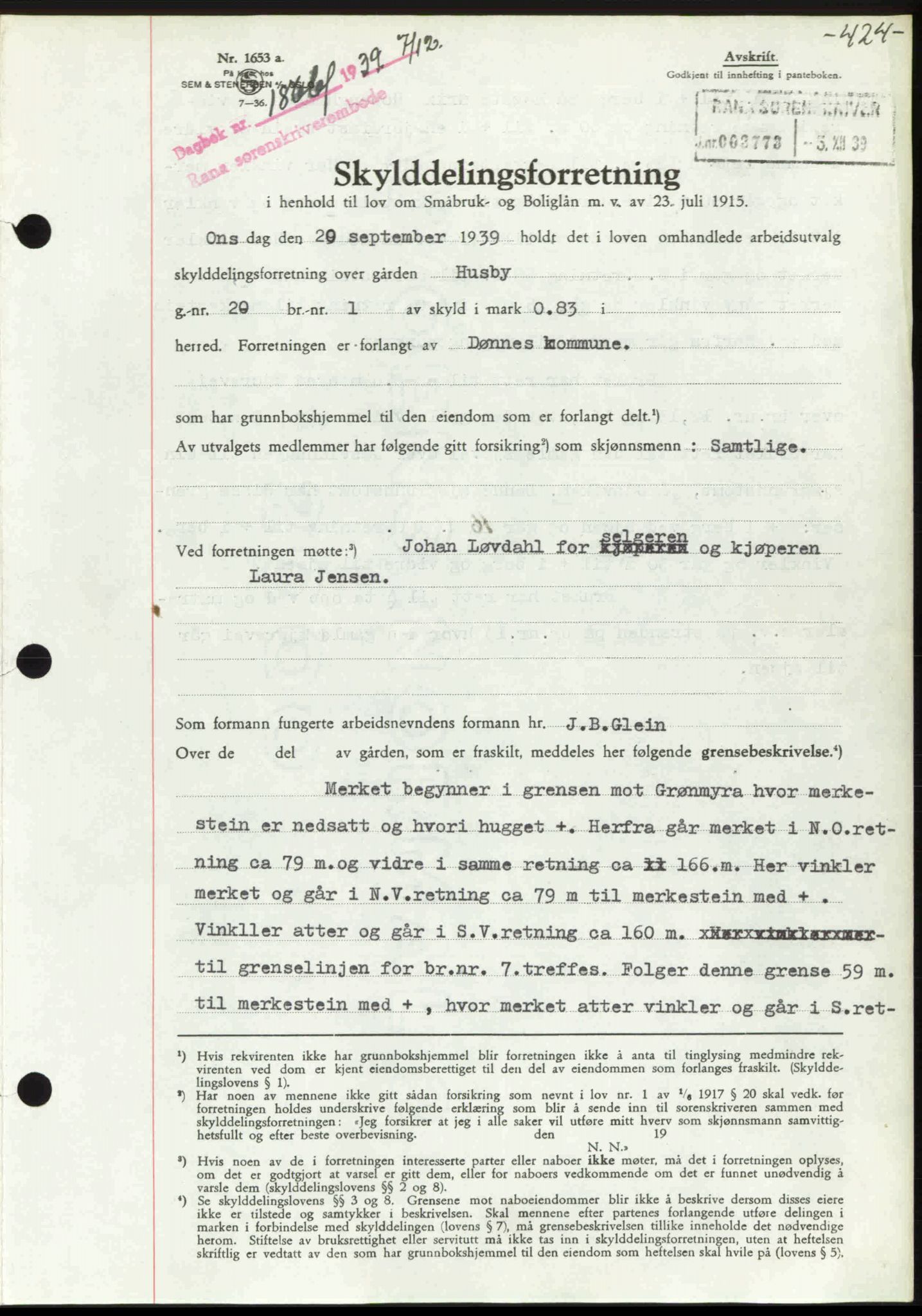 Rana sorenskriveri , SAT/A-1108/1/2/2C: Pantebok nr. A 6, 1939-1940, Dagboknr: 1866/1939