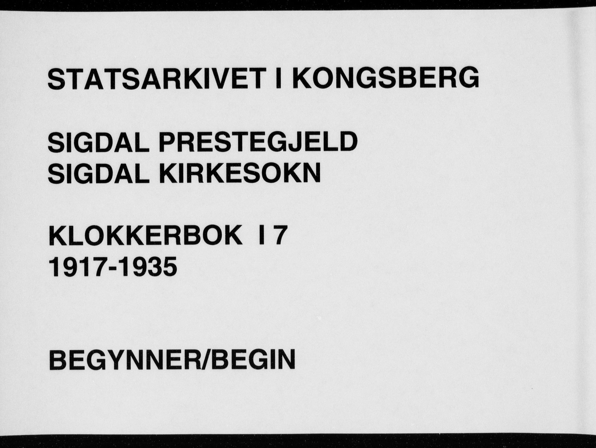Sigdal kirkebøker, SAKO/A-245/G/Ga/L0007: Klokkerbok nr. I 7, 1917-1935