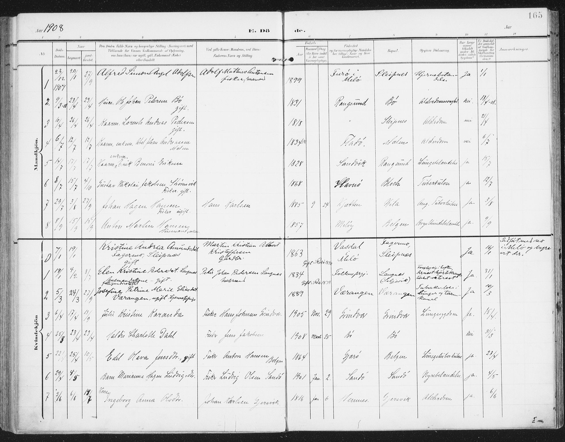 Ministerialprotokoller, klokkerbøker og fødselsregistre - Nordland, AV/SAT-A-1459/841/L0612: Ministerialbok nr. 841A15, 1902-1910, s. 165