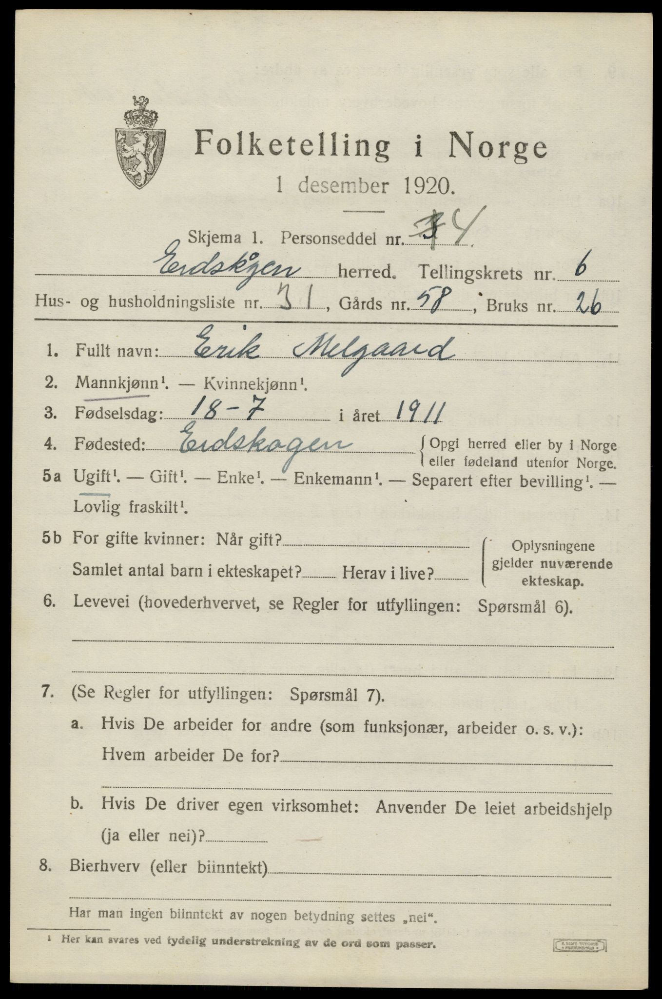SAH, Folketelling 1920 for 0420 Eidskog herred, 1920, s. 6745