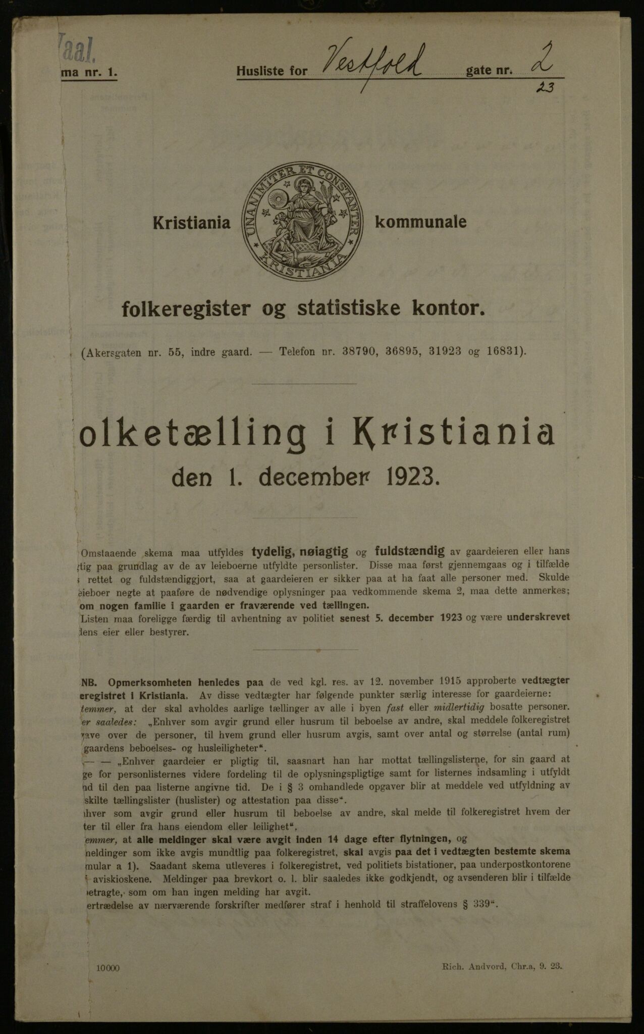 OBA, Kommunal folketelling 1.12.1923 for Kristiania, 1923, s. 135213