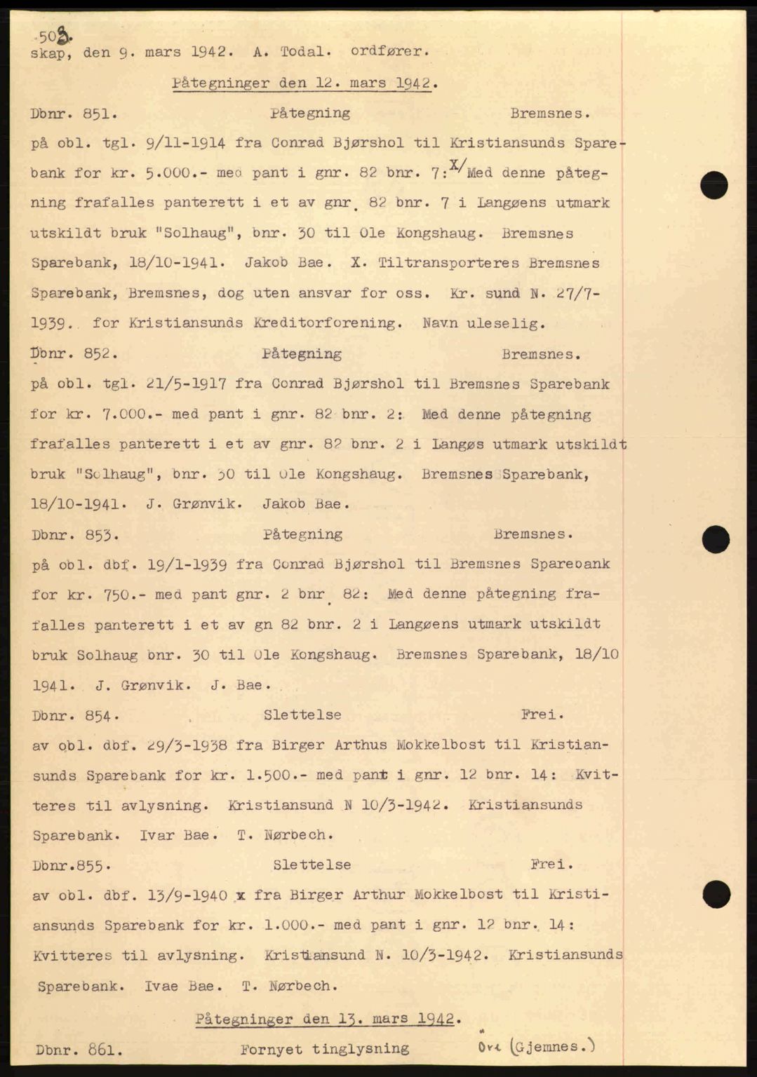 Nordmøre sorenskriveri, AV/SAT-A-4132/1/2/2Ca: Pantebok nr. C81, 1940-1945, Dagboknr: 851/1942