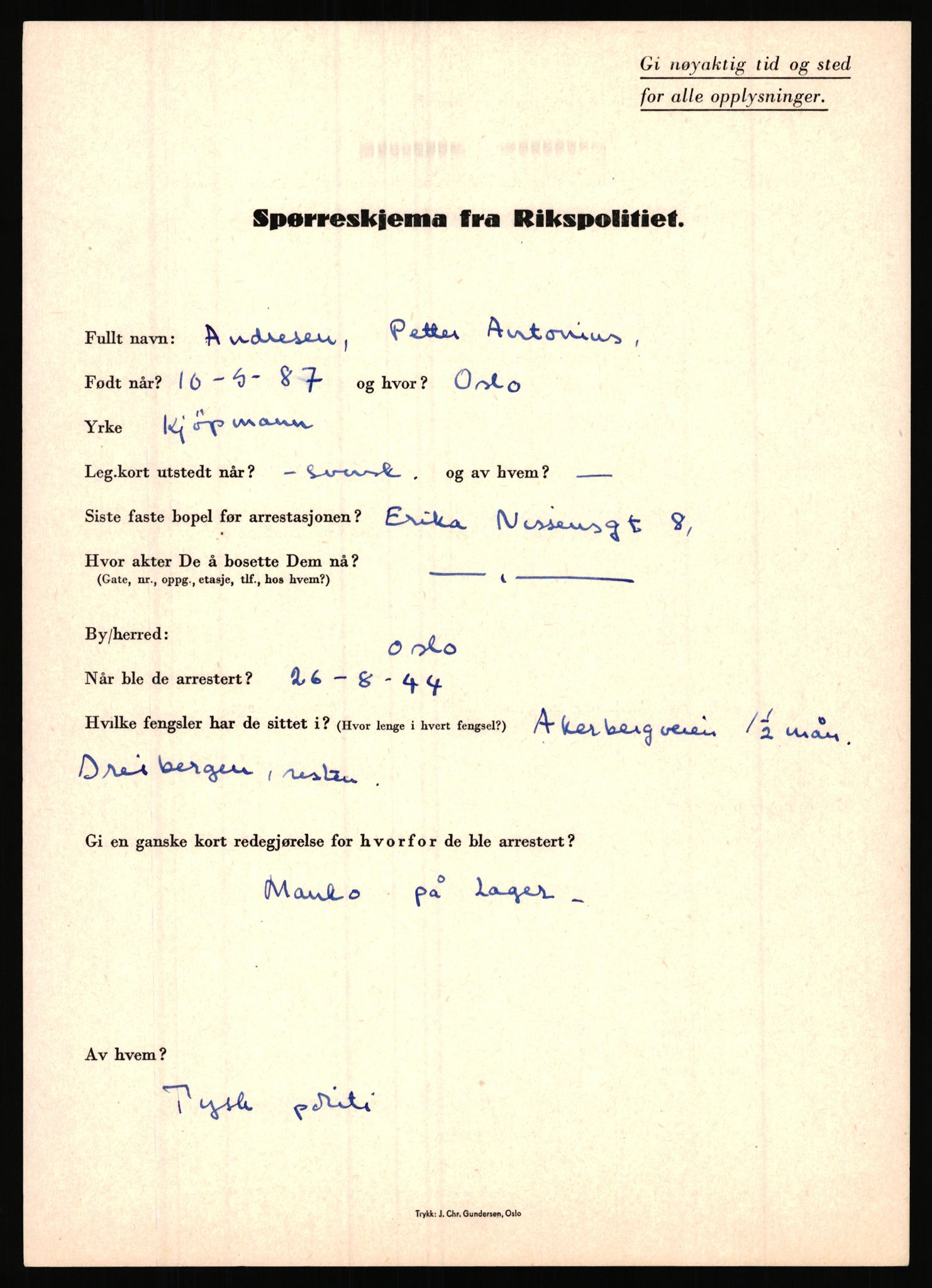 Rikspolitisjefen, AV/RA-S-1560/L/L0001: Abelseth, Rudolf - Berentsen, Odd, 1940-1945, s. 735