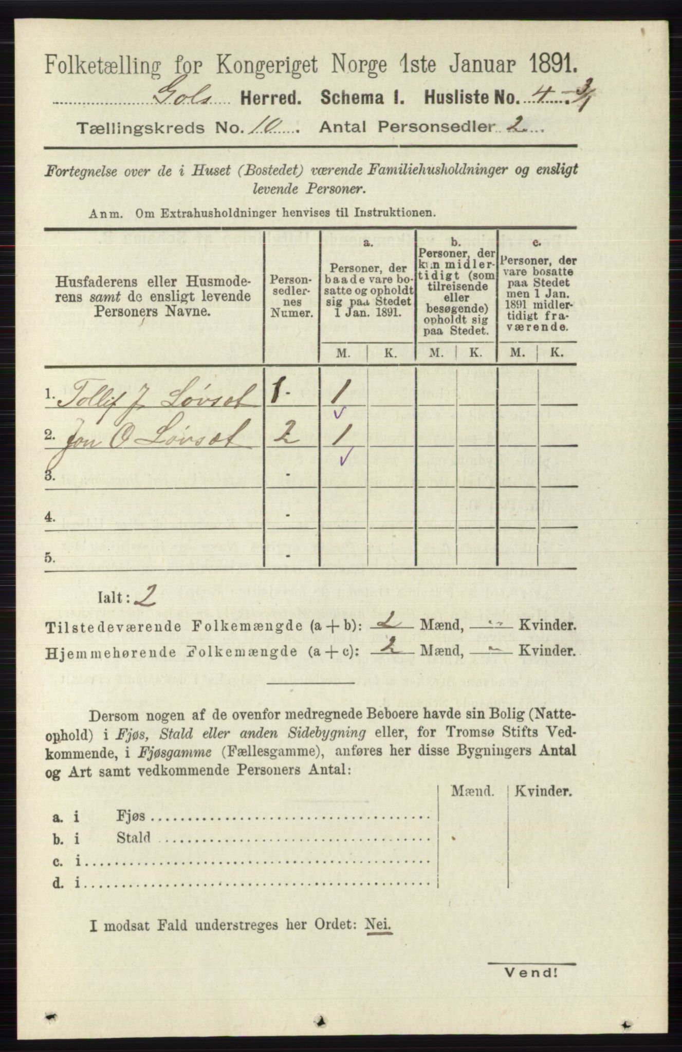RA, Folketelling 1891 for 0617 Gol og Hemsedal herred, 1891, s. 3984