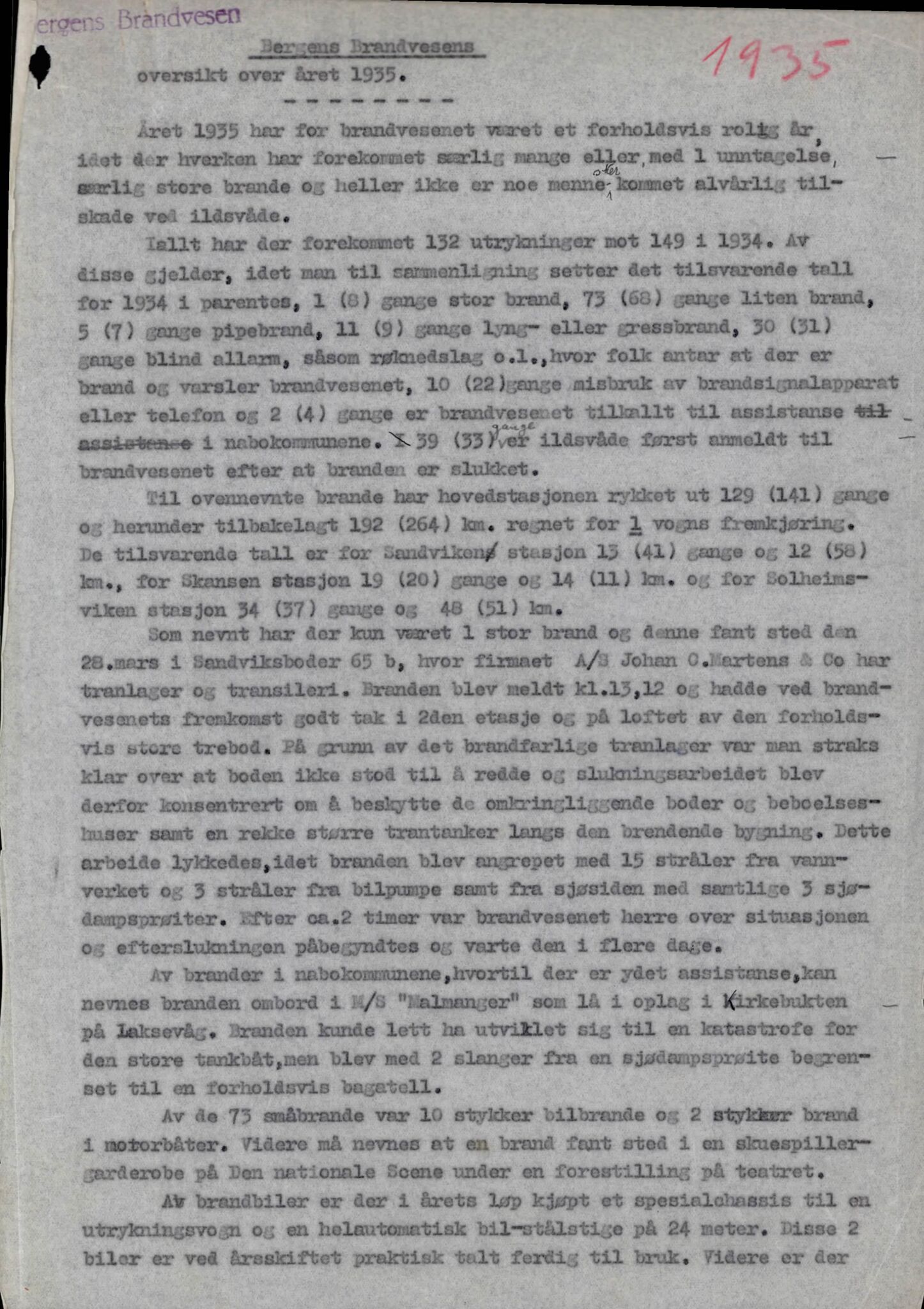 Bergen kommune. Brannvesenet (1863-1971), BBA/A-1181/X/Xa/L0026: Årsberetning, 1931-1974, s. 118