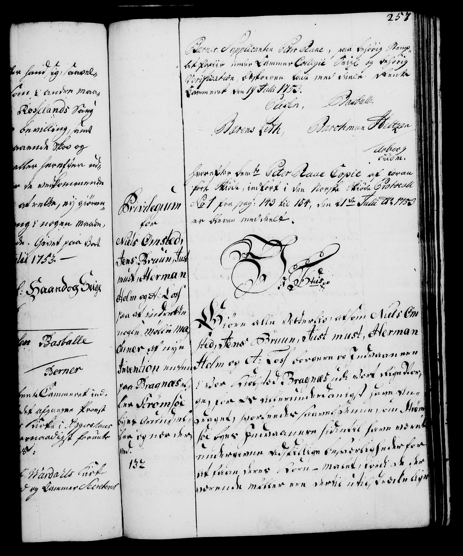 Rentekammeret, Kammerkanselliet, RA/EA-3111/G/Gg/Gga/L0006: Norsk ekspedisjonsprotokoll med register (merket RK 53.6), 1749-1759, s. 257