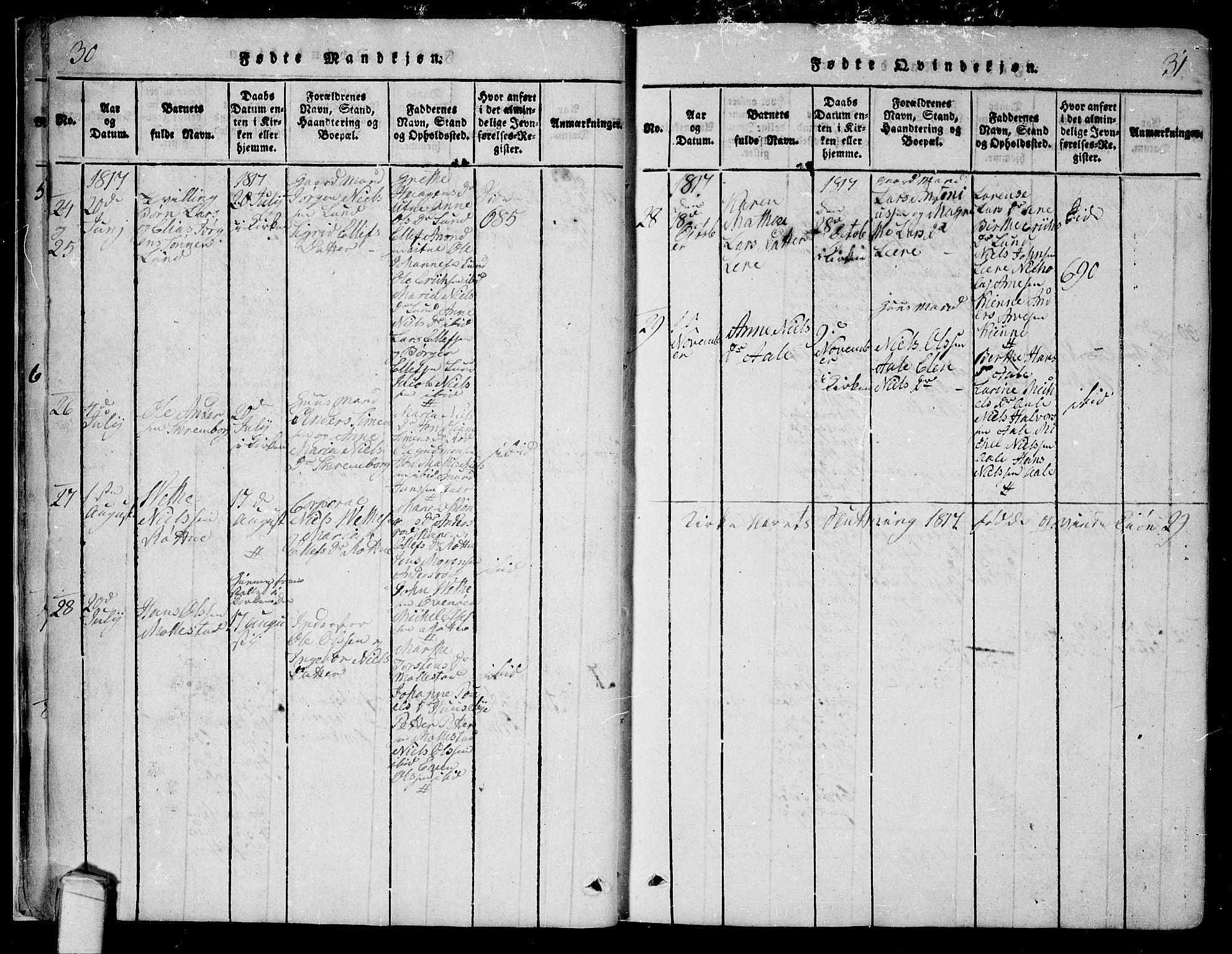 Onsøy prestekontor Kirkebøker, AV/SAO-A-10914/F/Fa/L0002: Ministerialbok nr. I 2, 1814-1840, s. 30-31