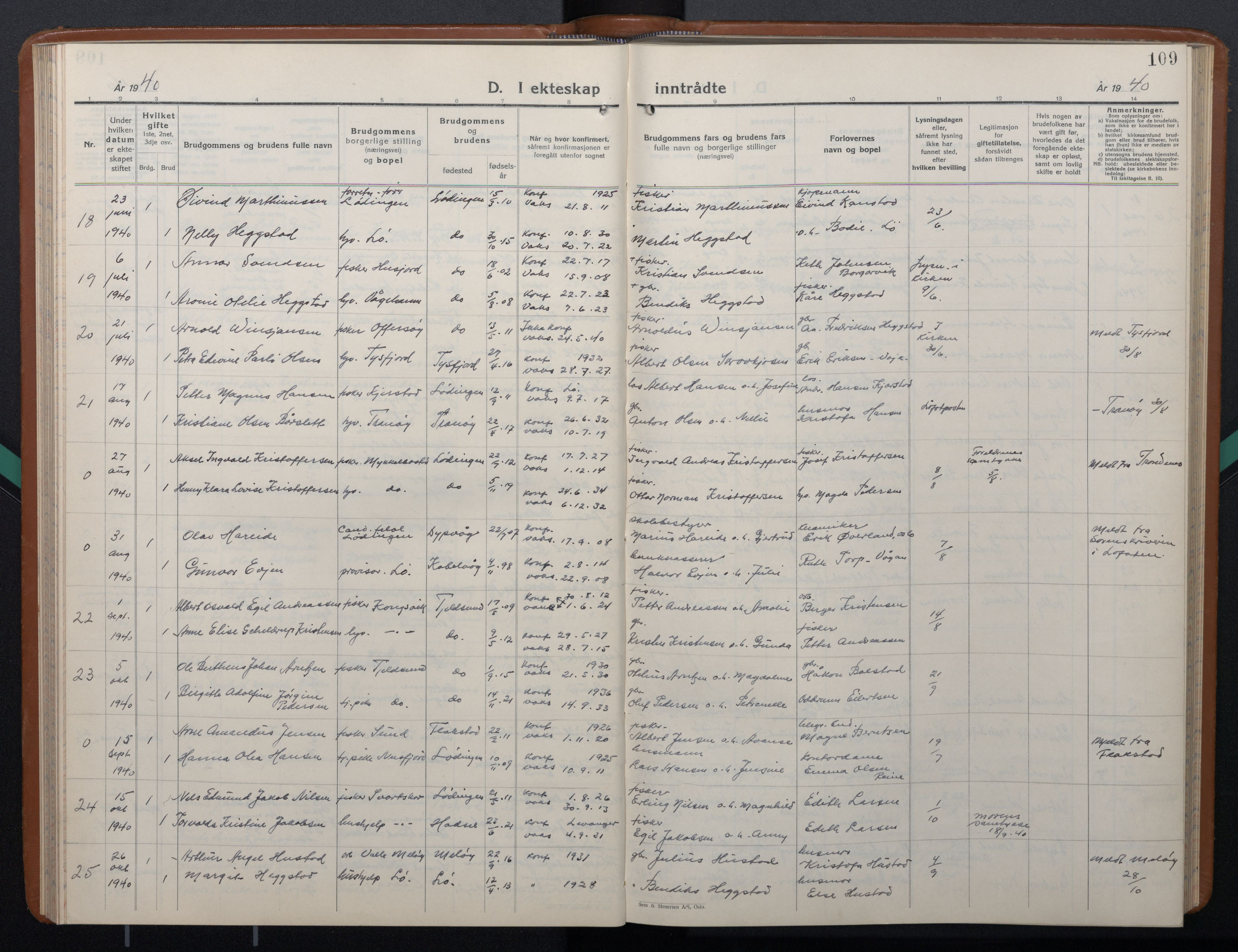 Ministerialprotokoller, klokkerbøker og fødselsregistre - Nordland, AV/SAT-A-1459/872/L1051: Klokkerbok nr. 872C07, 1939-1947, s. 109