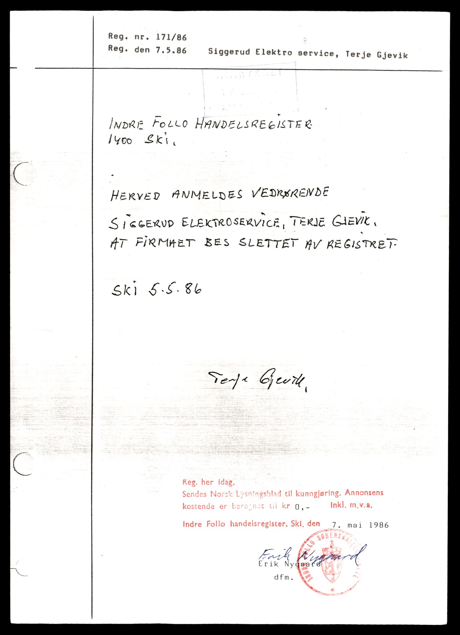 Indre Follo tingrett, AV/SAT-A-10086/K/Kb/Kba/L0006: Enkeltmannsforetak, Si - T, 1944-1990, s. 1