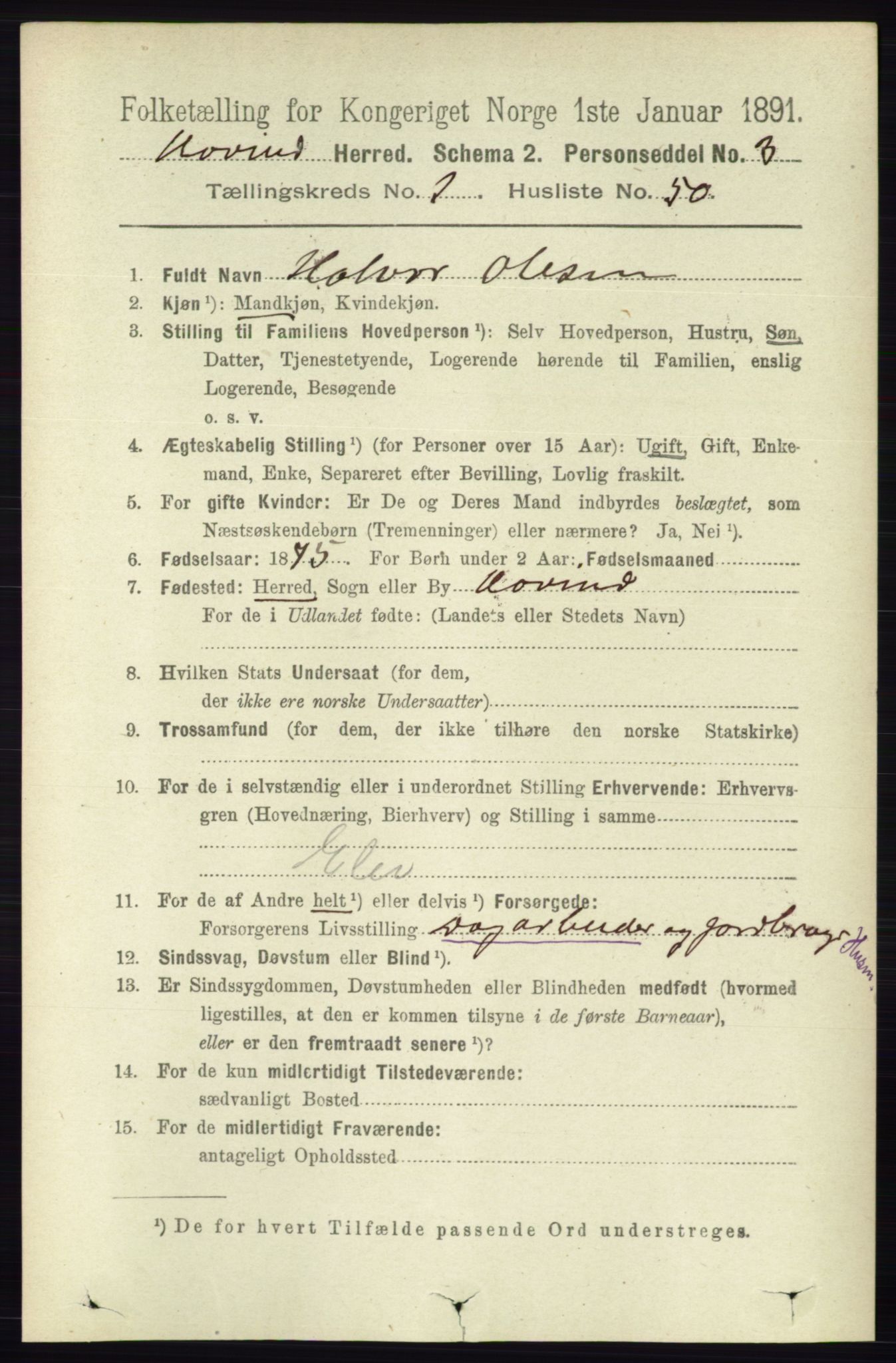 RA, Folketelling 1891 for 0825 Hovin herred, 1891, s. 378