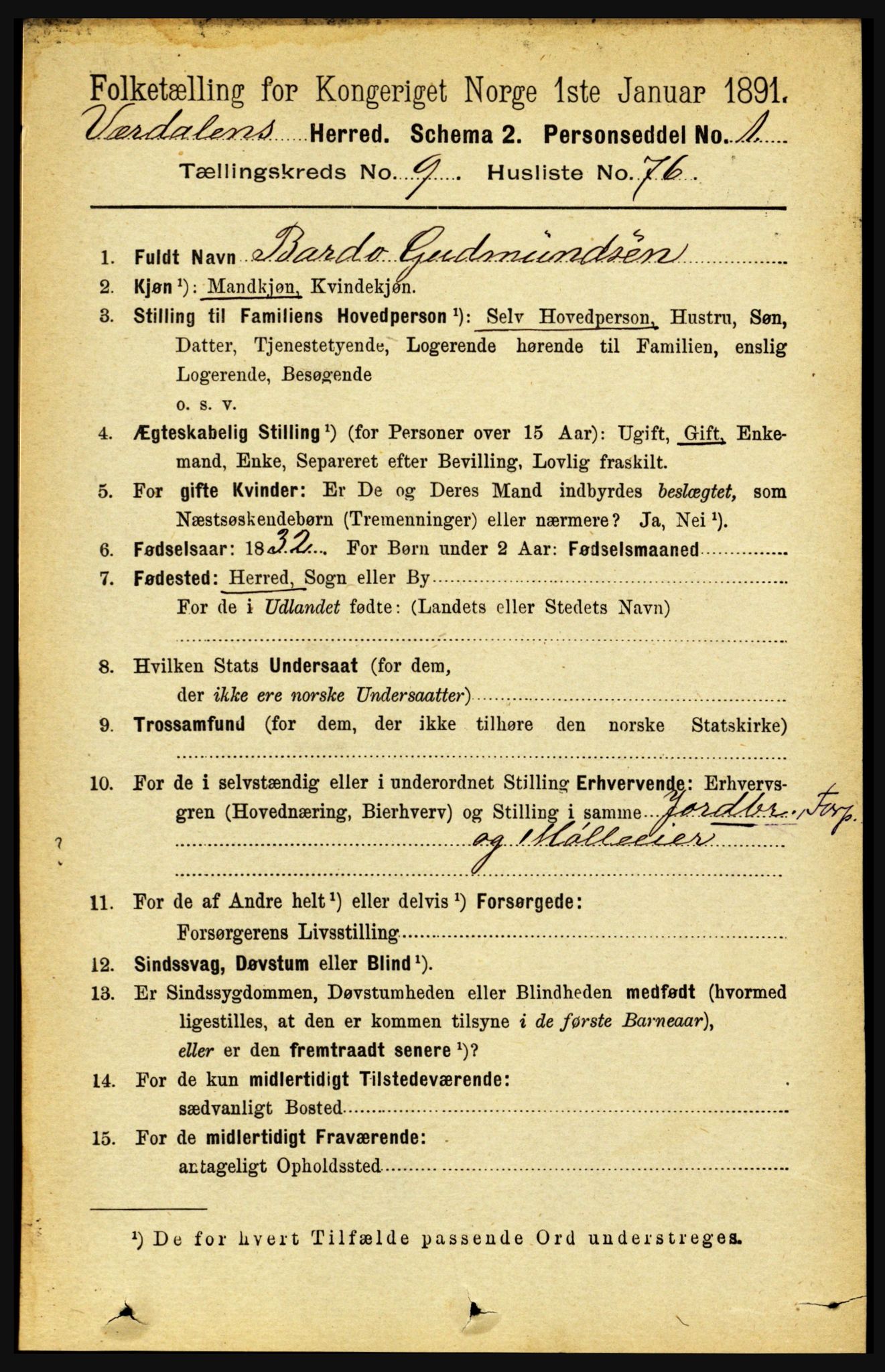 RA, Folketelling 1891 for 1721 Verdal herred, 1891, s. 5490