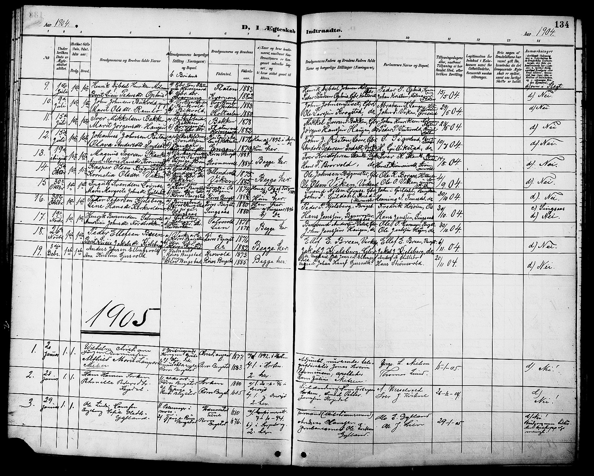 Ministerialprotokoller, klokkerbøker og fødselsregistre - Sør-Trøndelag, SAT/A-1456/681/L0941: Klokkerbok nr. 681C05, 1896-1905, s. 134