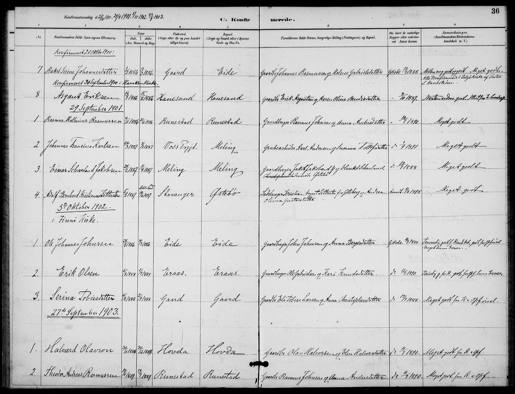 Finnøy sokneprestkontor, SAST/A-101825/H/Ha/Haa/L0012: Ministerialbok nr. A 12, 1889-1917, s. 36