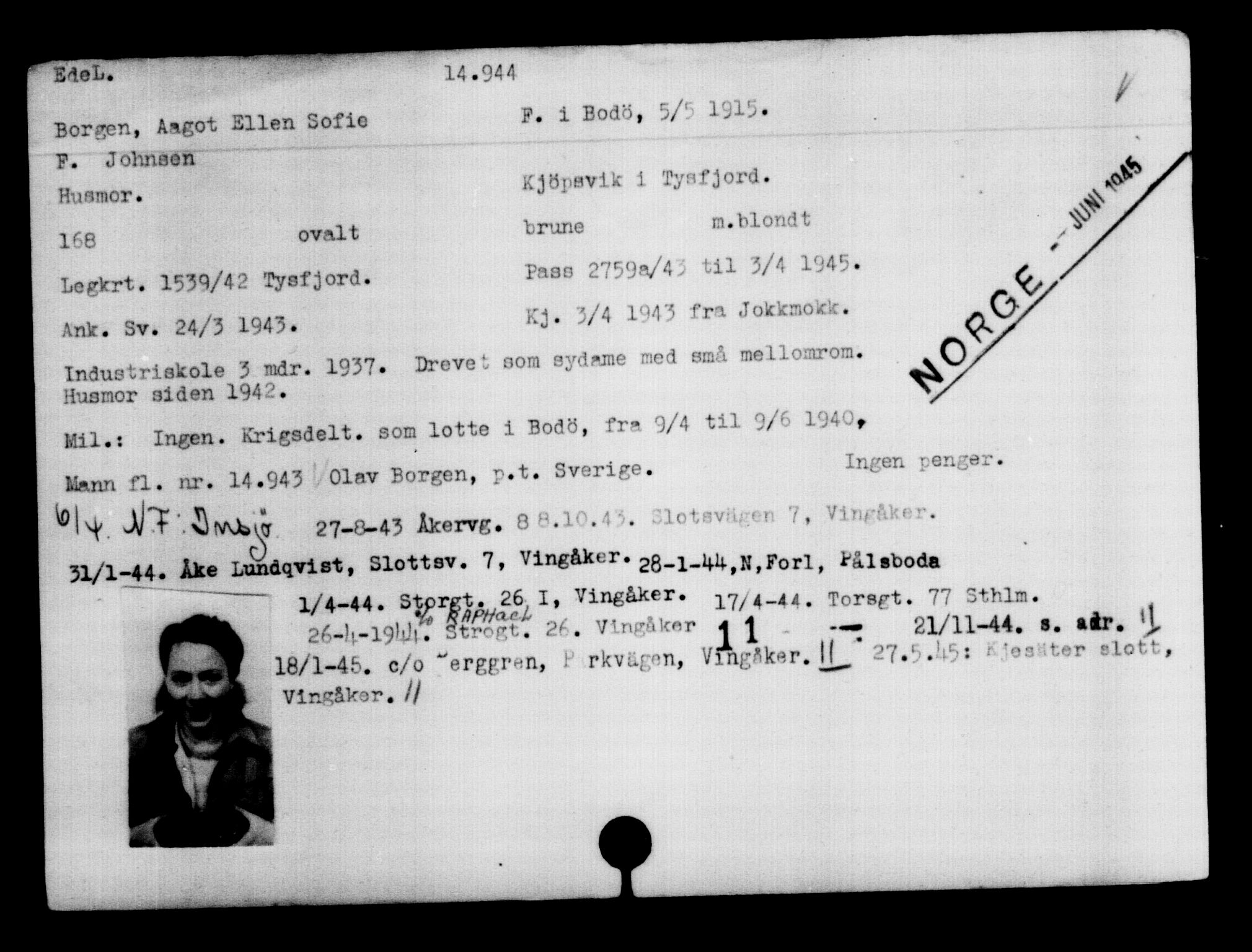 Den Kgl. Norske Legasjons Flyktningskontor, AV/RA-S-6753/V/Va/L0007: Kjesäterkartoteket.  Flyktningenr. 12700-15723, 1940-1945, s. 2582