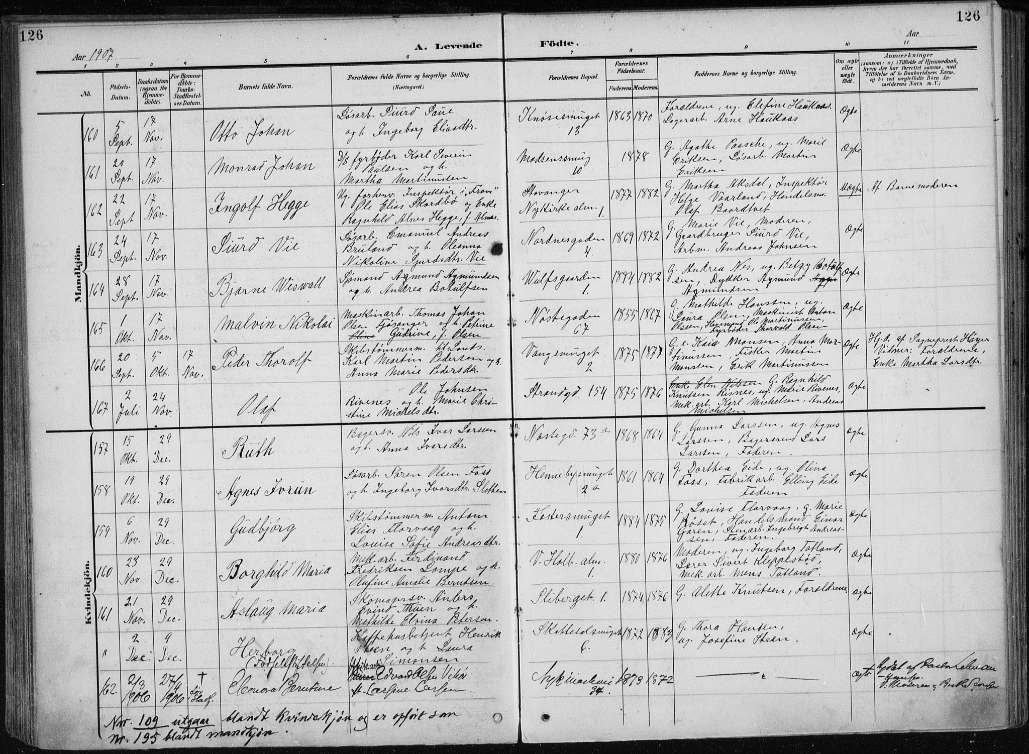 Nykirken Sokneprestembete, AV/SAB-A-77101/H/Haa/L0019: Ministerialbok nr. B 7, 1904-1916, s. 126