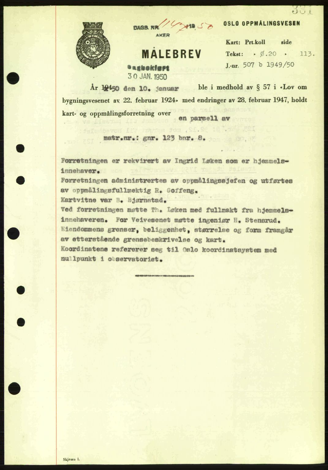 Oslo byskriverembete, AV/SAO-A-10227/G/Gb/Gbd/Gbda/L0017: Pantebok nr. A215, 1949-1950, Dagboknr: 1147/1950