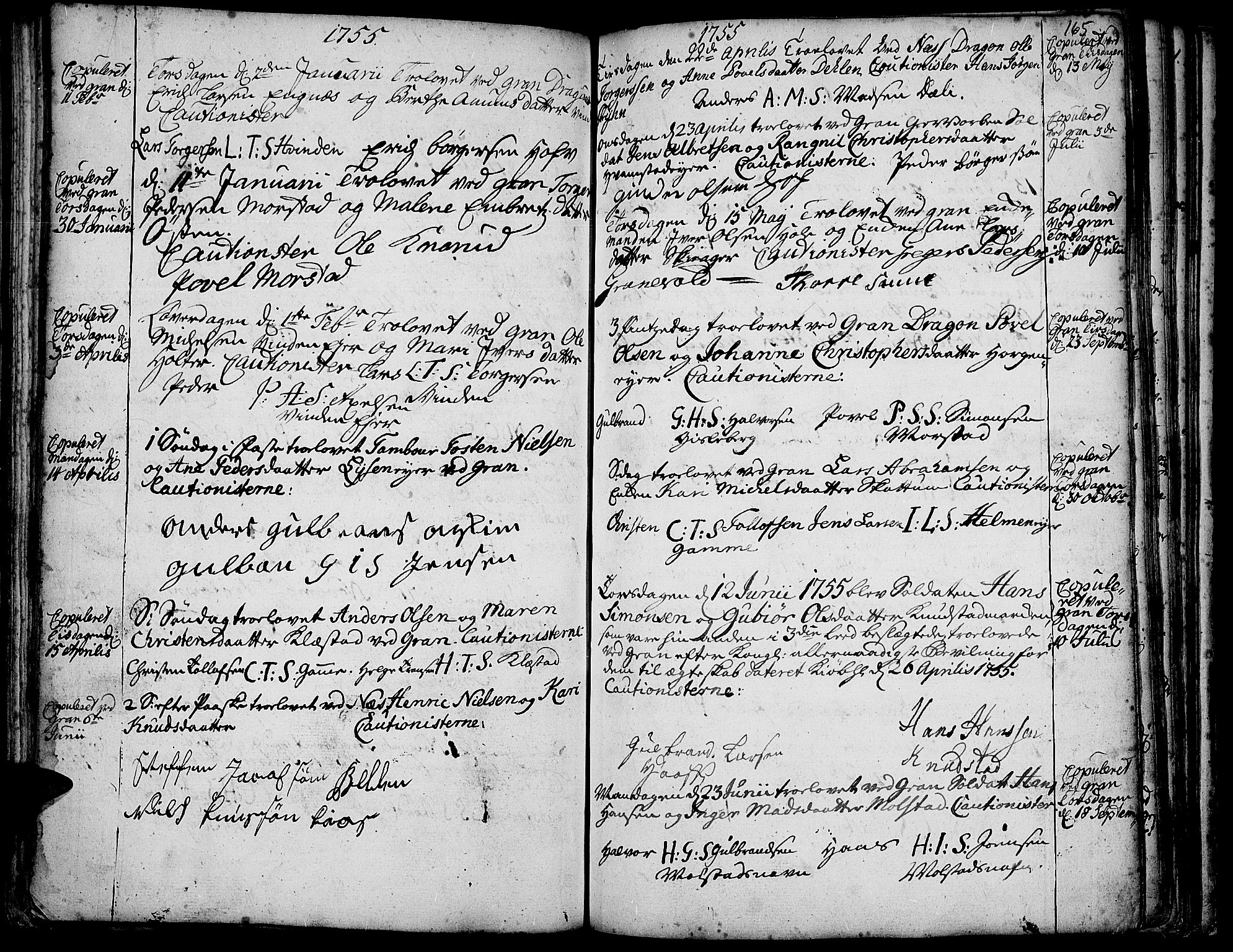 Gran prestekontor, AV/SAH-PREST-112/H/Ha/Haa/L0003: Ministerialbok nr. 3, 1745-1758, s. 165