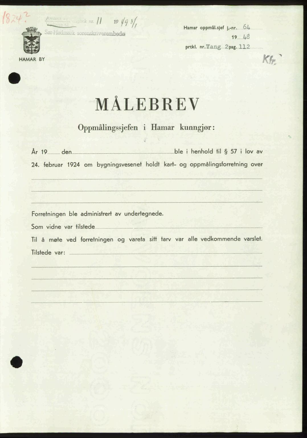 Sør-Hedmark sorenskriveri, SAH/TING-014/H/Hb/Hbd/L0018: Pantebok nr. 18, 1948-1949, Dagboknr: 11/1949