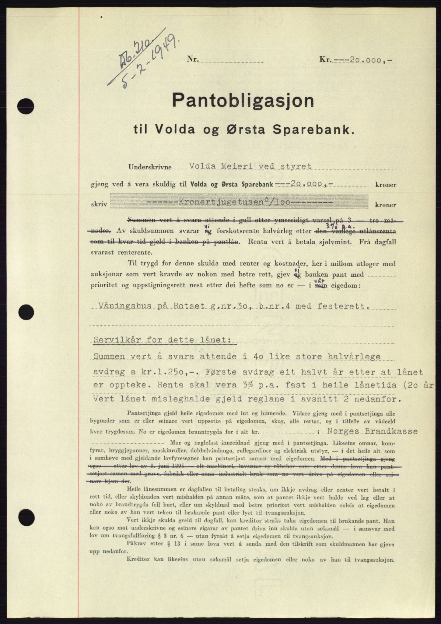 Søre Sunnmøre sorenskriveri, SAT/A-4122/1/2/2C/L0116: Pantebok nr. 4B, 1948-1949, Dagboknr: 210/1949