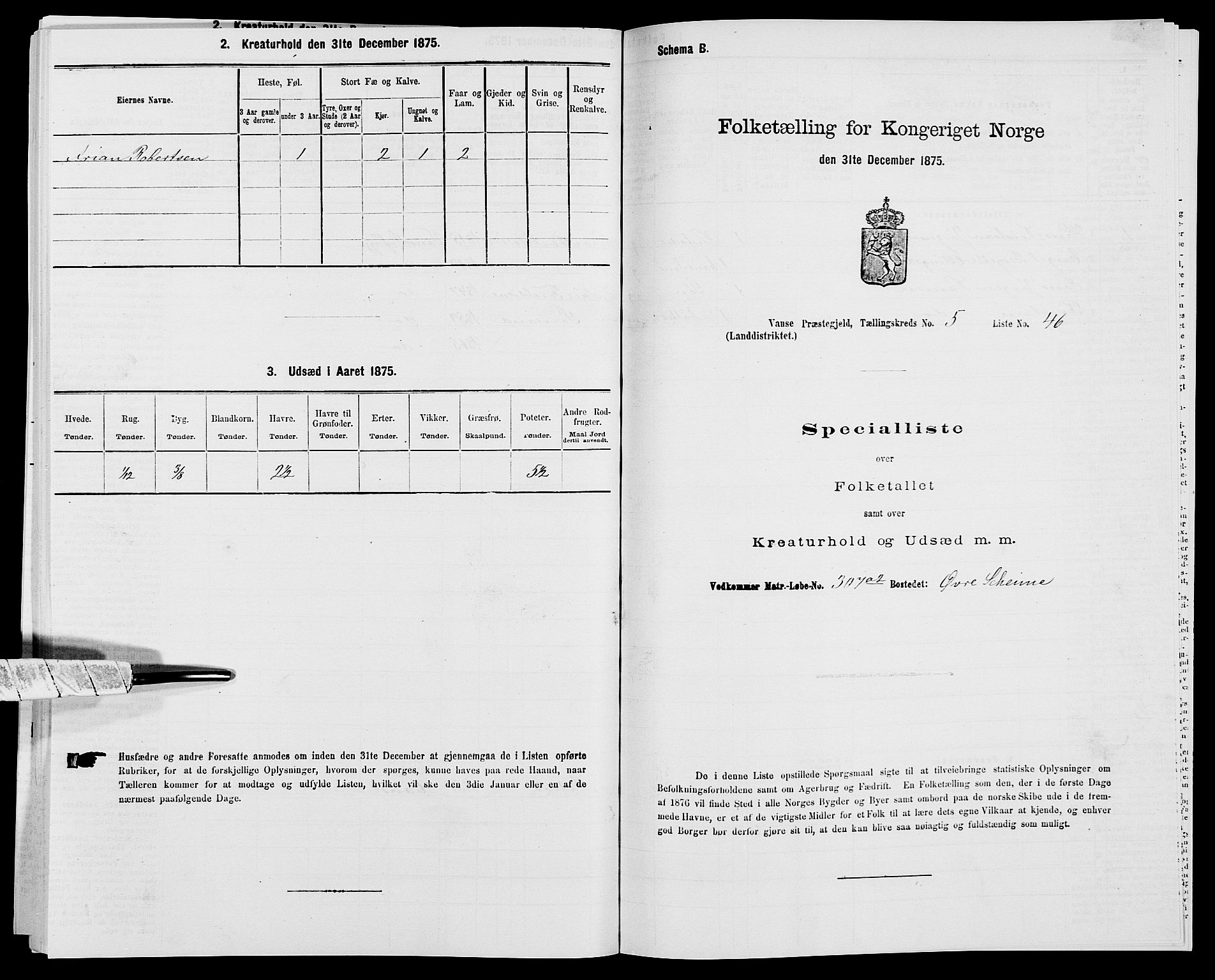 SAK, Folketelling 1875 for 1041L Vanse prestegjeld, Vanse sokn og Farsund landsokn, 1875, s. 839