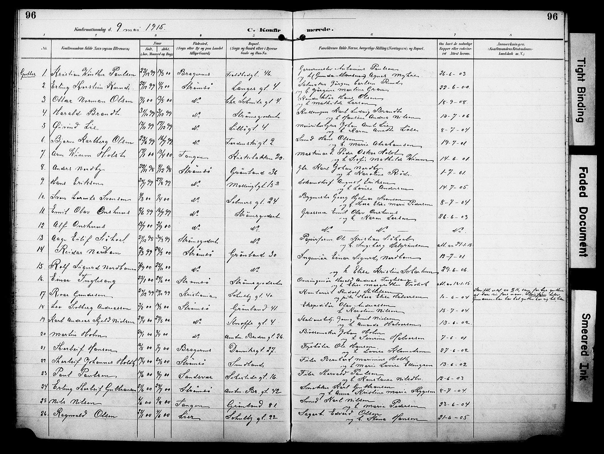 Strømsø kirkebøker, AV/SAKO-A-246/F/Fa/L0025: Ministerialbok nr. I 25, 1893-1922, s. 96