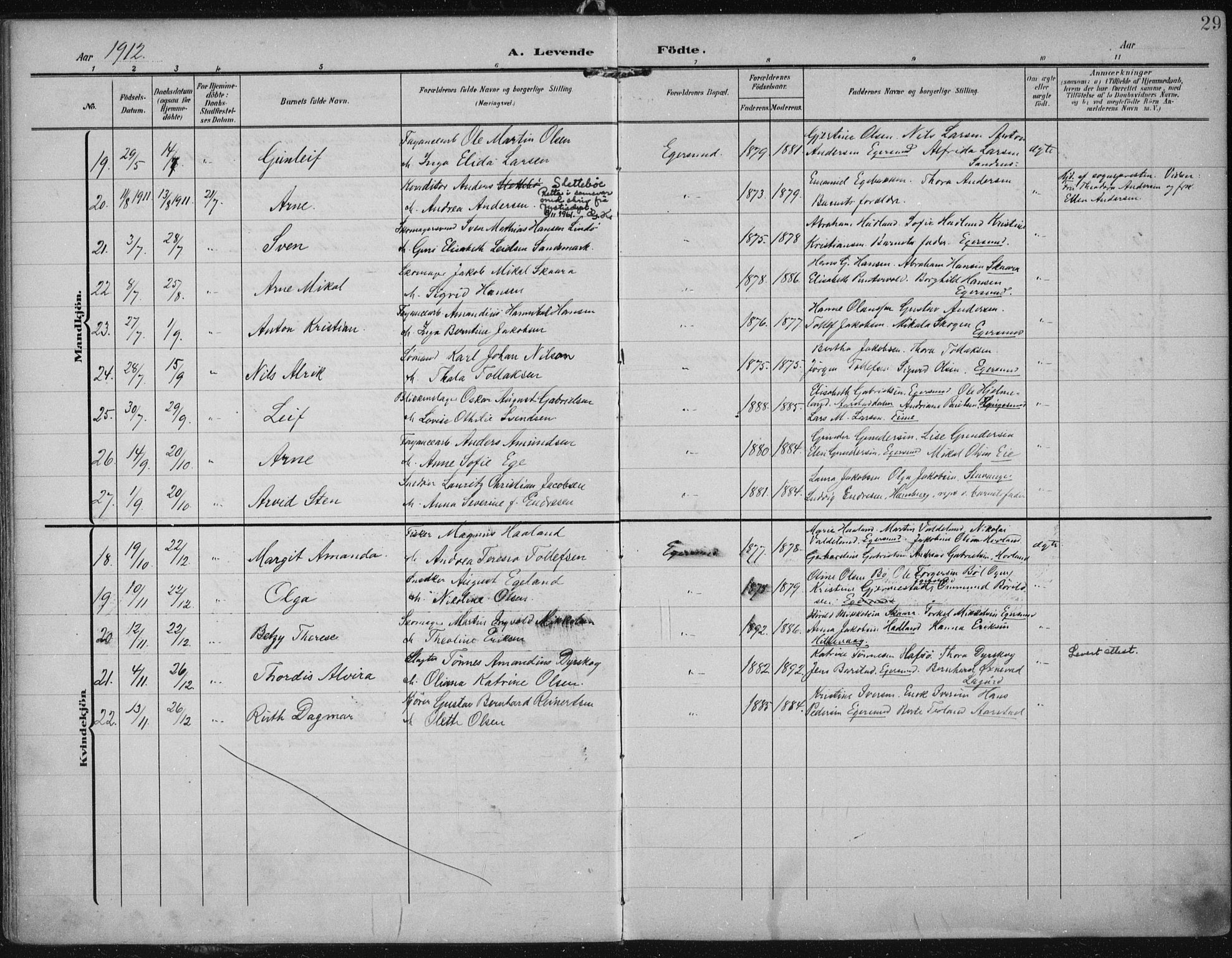 Eigersund sokneprestkontor, AV/SAST-A-101807/S08/L0022: Ministerialbok nr. A 21, 1905-1928, s. 29