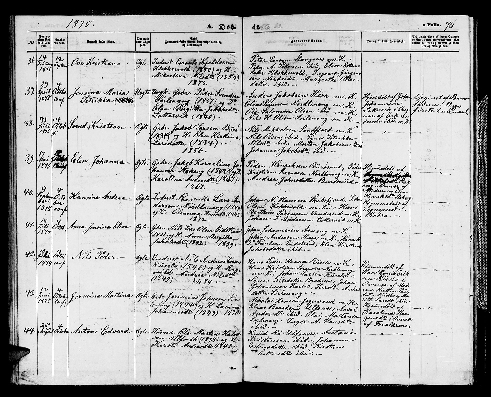 Karlsøy sokneprestembete, AV/SATØ-S-1299/H/Ha/Hab/L0003klokker: Klokkerbok nr. 3, 1862-1877, s. 76