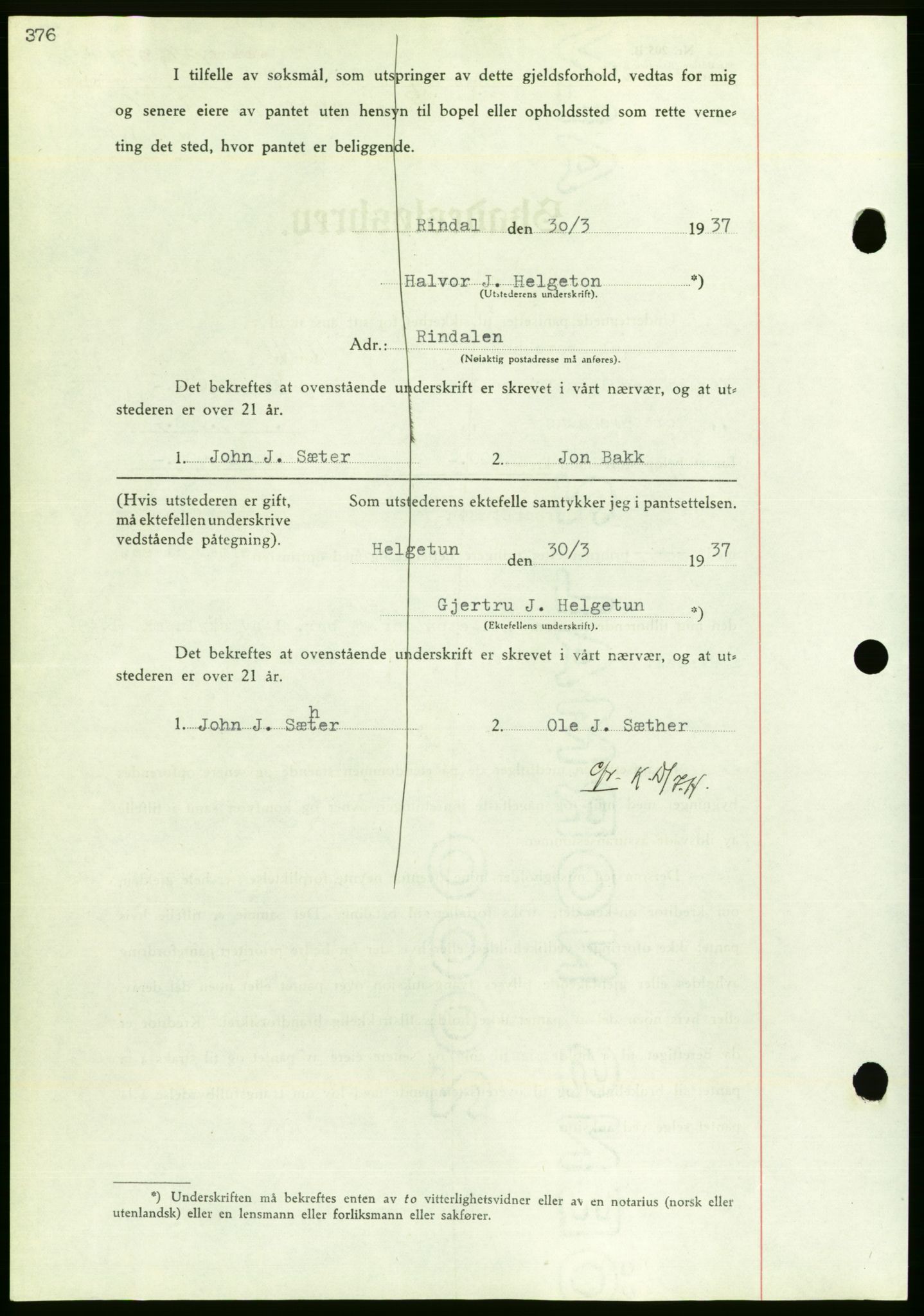 Nordmøre sorenskriveri, AV/SAT-A-4132/1/2/2Ca/L0091: Pantebok nr. B81, 1937-1937, Dagboknr: 1396/1937