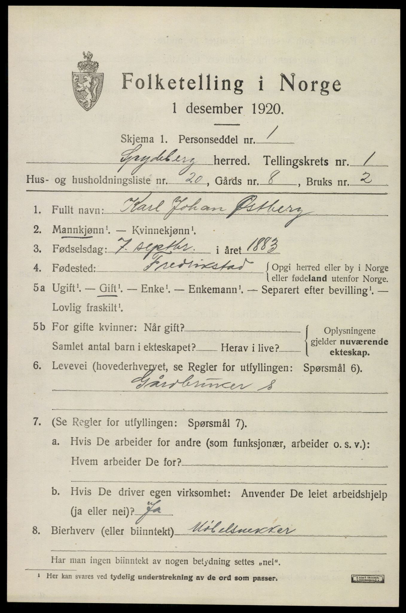 SAO, Folketelling 1920 for 0123 Spydeberg herred, 1920, s. 1299