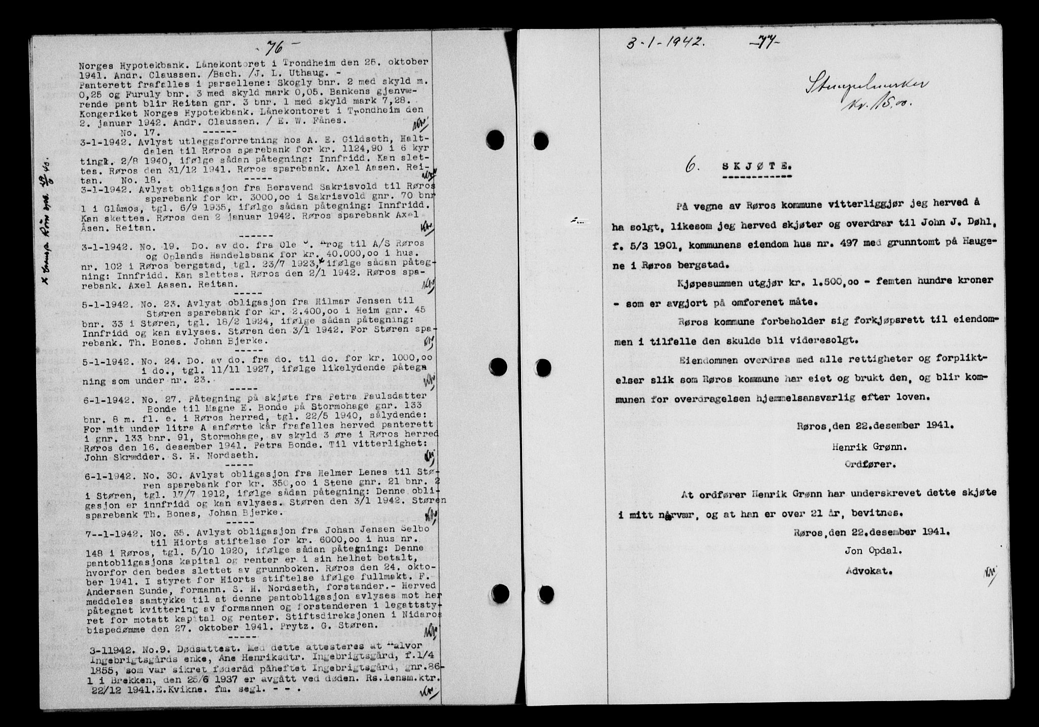 Gauldal sorenskriveri, SAT/A-0014/1/2/2C/L0054: Pantebok nr. 59, 1941-1942, Dagboknr: 6/1942