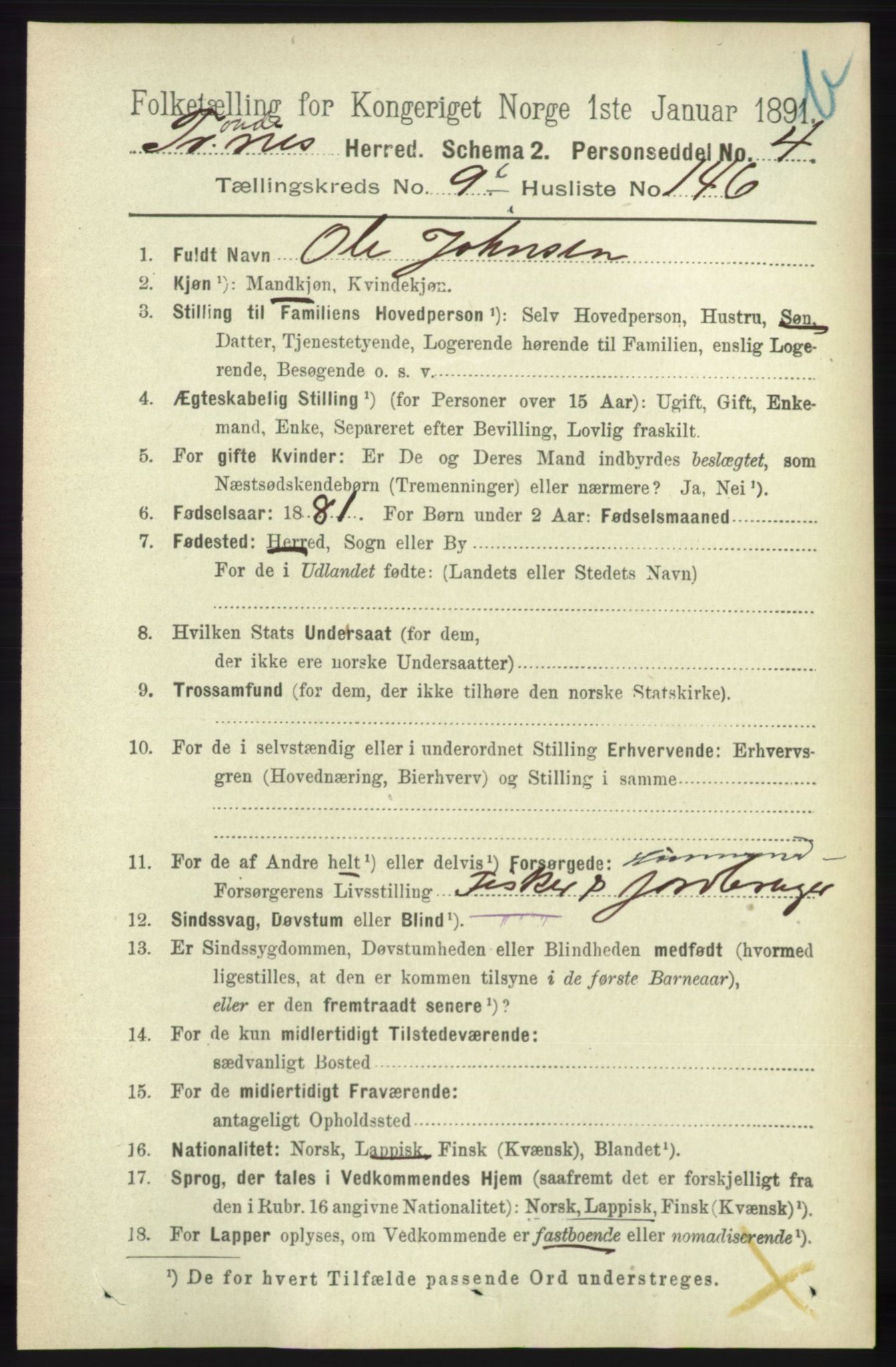 RA, Folketelling 1891 for 1914 Trondenes herred, 1891, s. 7390