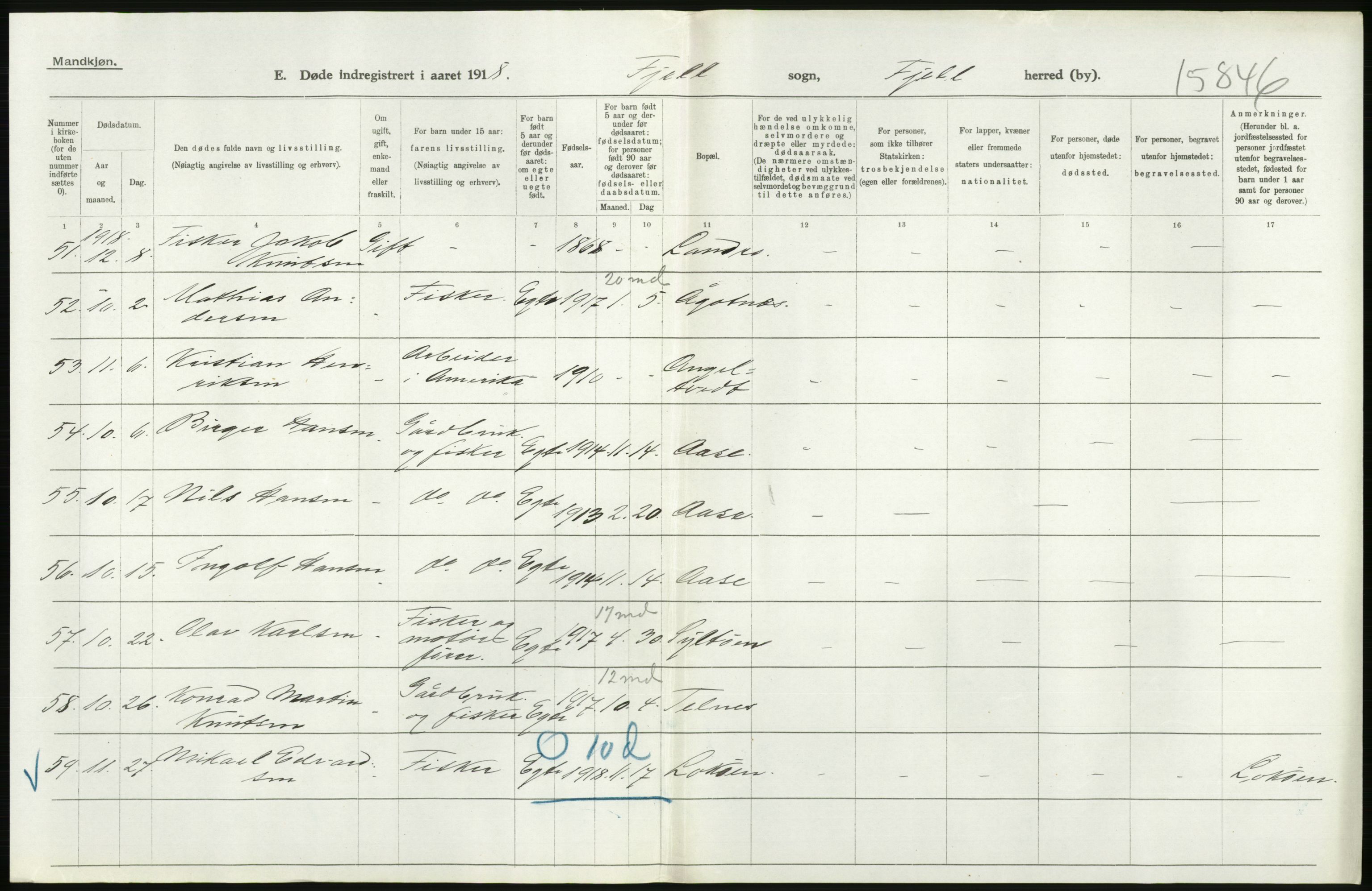 Statistisk sentralbyrå, Sosiodemografiske emner, Befolkning, RA/S-2228/D/Df/Dfb/Dfbh/L0036: Hordaland fylke: Døde., 1918, s. 178