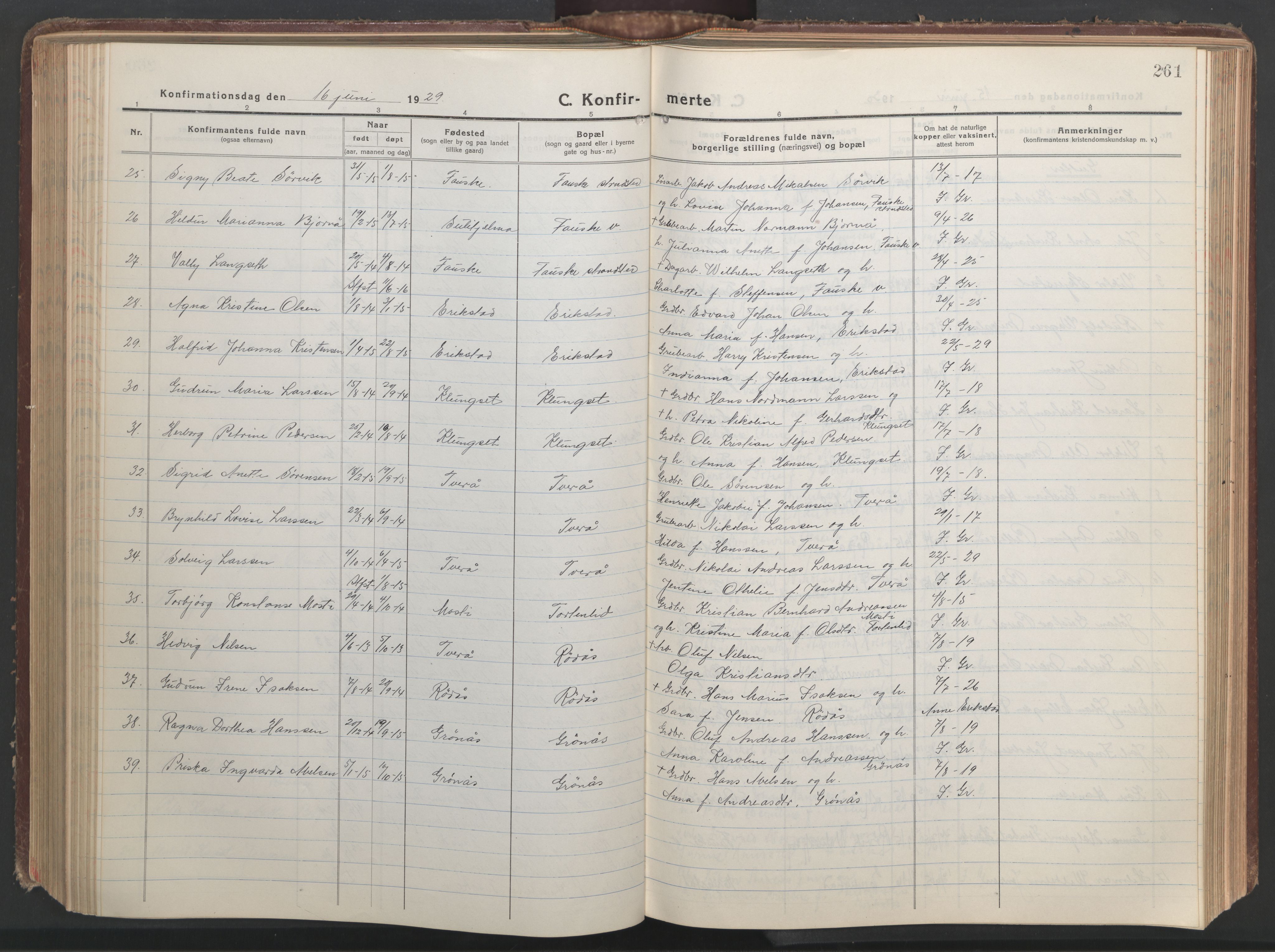 Ministerialprotokoller, klokkerbøker og fødselsregistre - Nordland, AV/SAT-A-1459/849/L0700: Klokkerbok nr. 849C01, 1919-1946, s. 261