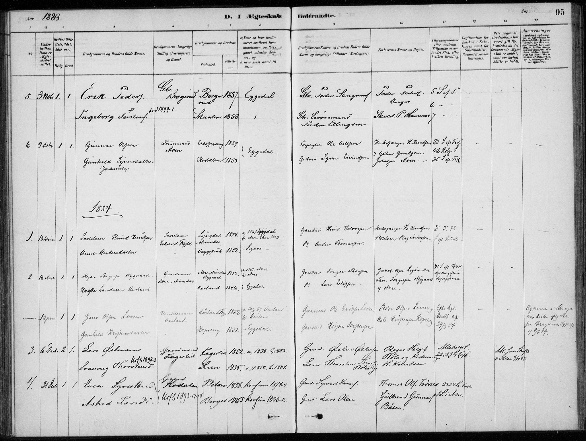 Sigdal kirkebøker, AV/SAKO-A-245/F/Fc/L0001: Ministerialbok nr. III 1, 1879-1893, s. 95