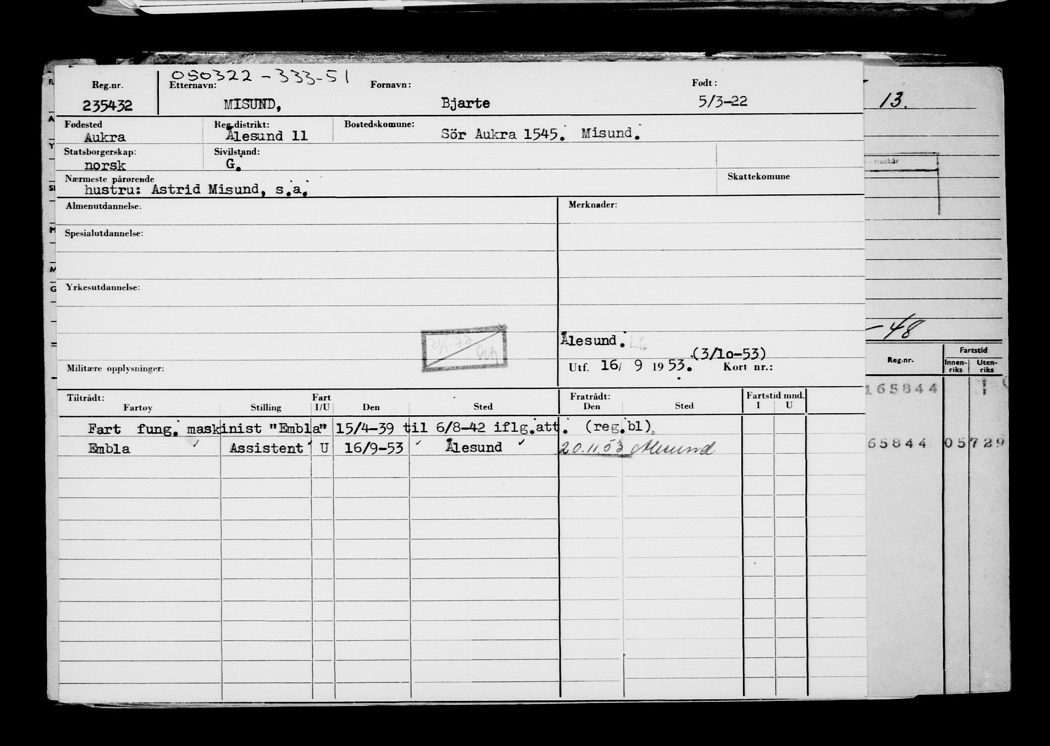 Direktoratet for sjømenn, AV/RA-S-3545/G/Gb/L0203: Hovedkort, 1922, s. 595