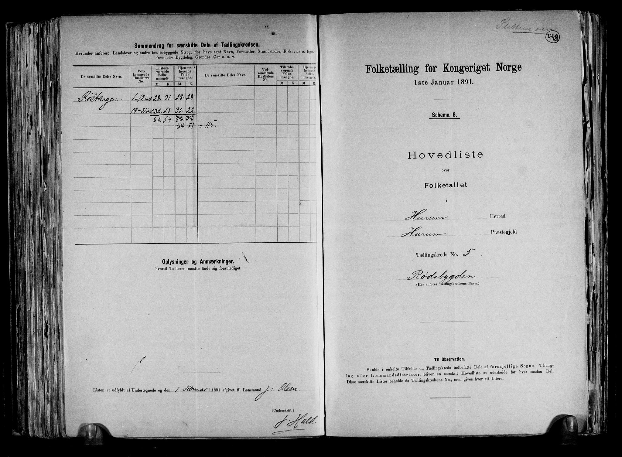 RA, Folketelling 1891 for 0628 Hurum herred, 1891, s. 13